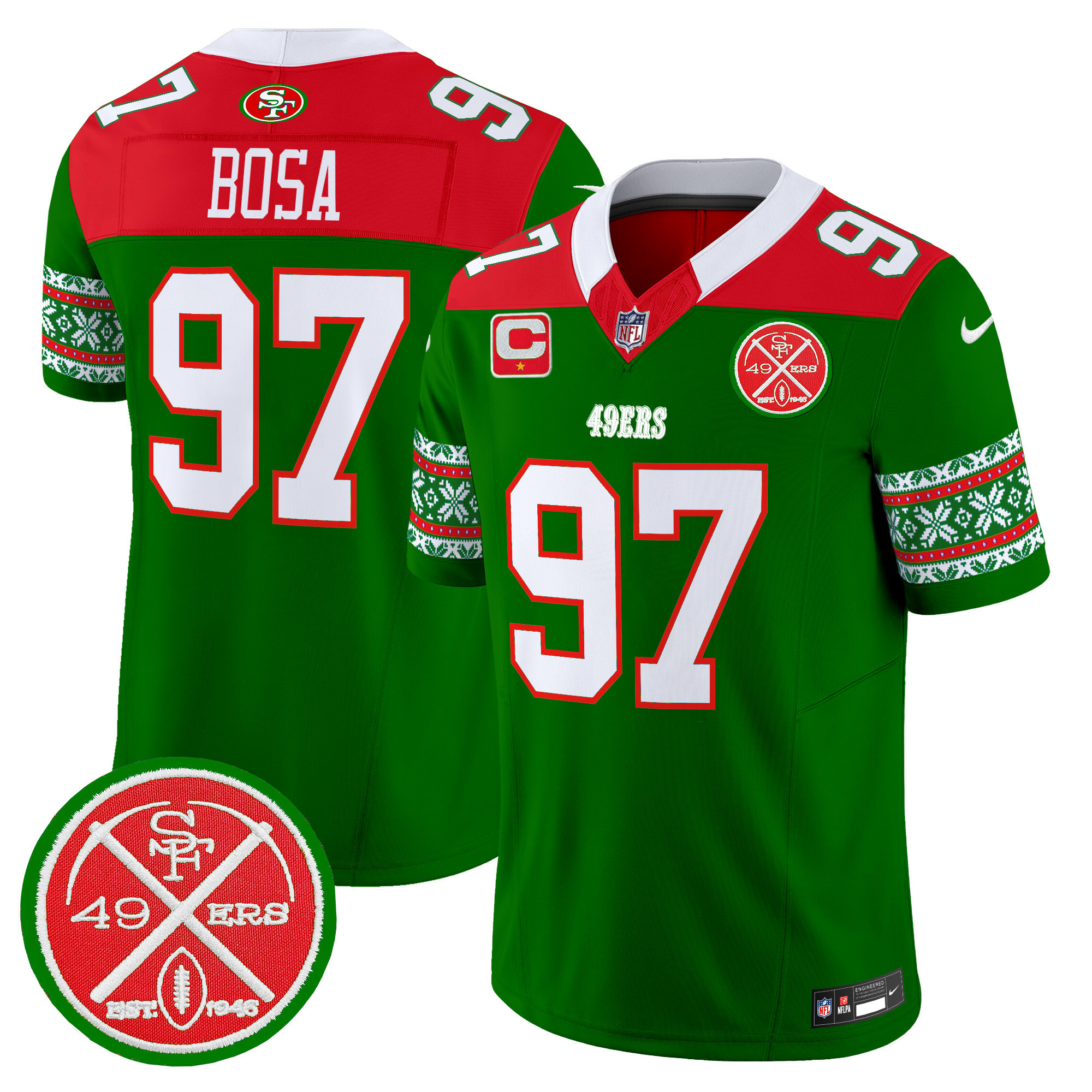 Nick Bosa Men's San Francisco 49ers 2024 Christmas Vapor Limited Green Jersey - All Stitched