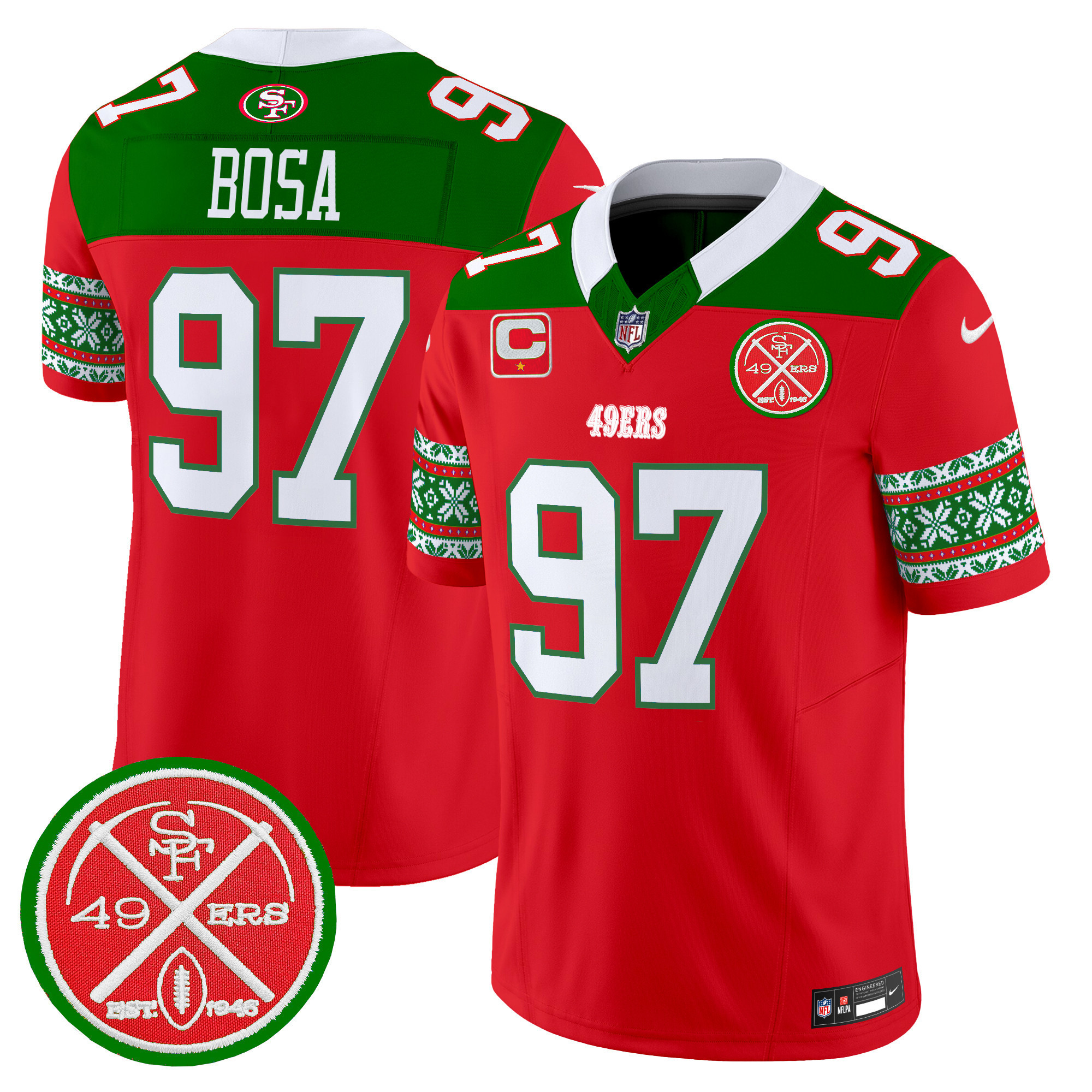 Nick Bosa Men's San Francisco 49ers 2024 Christmas Vapor Limited Red Jersey - All Stitched