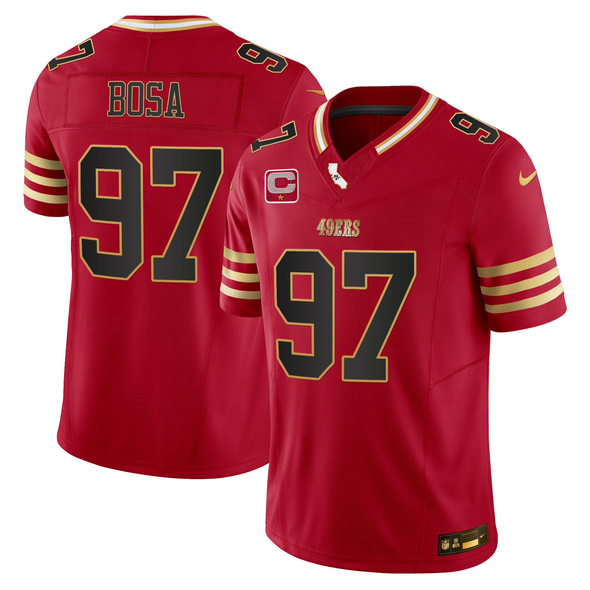 Nick Bosa Men's San Francisco 49ers 2024 Gold Vapor Black Scarlet Jersey - All Stitched