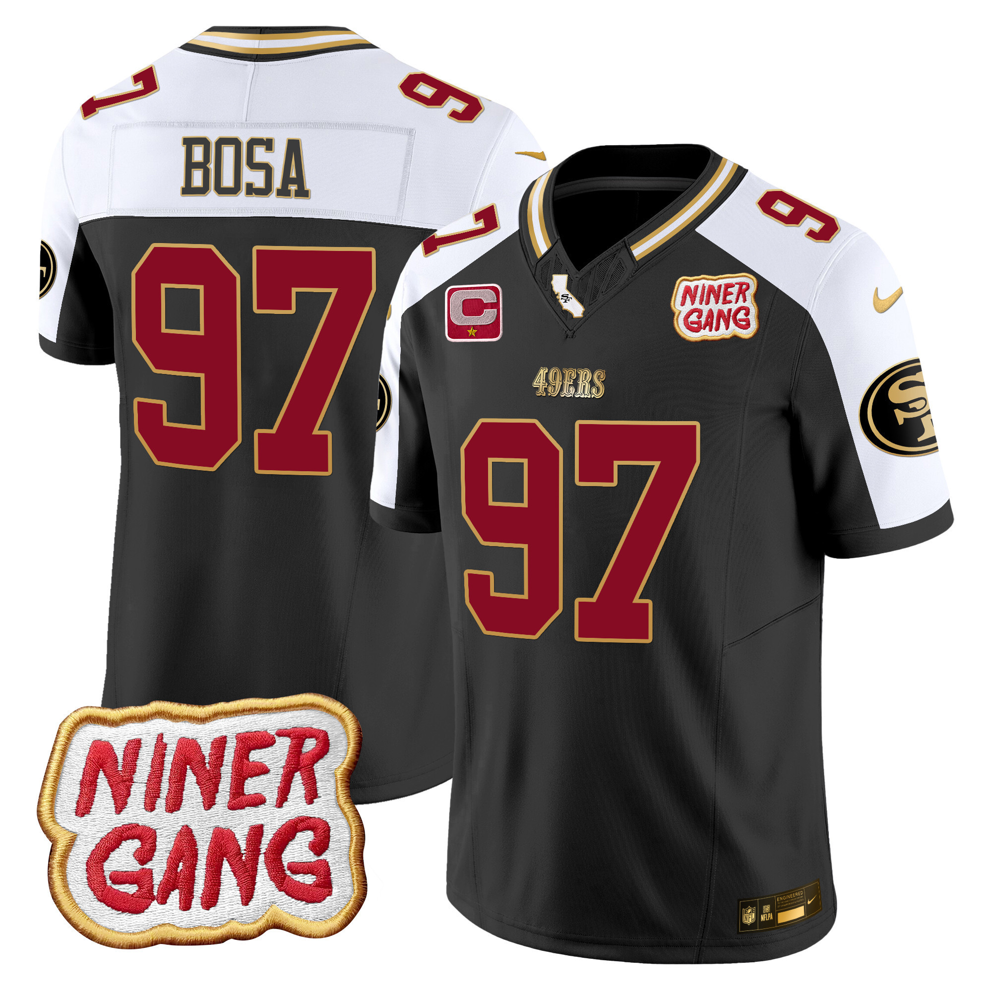 Nick Bosa Men's San Francisco 49ers 2024 Niner Gang Patch Vapor Black Alternate Jersey - All Stitched