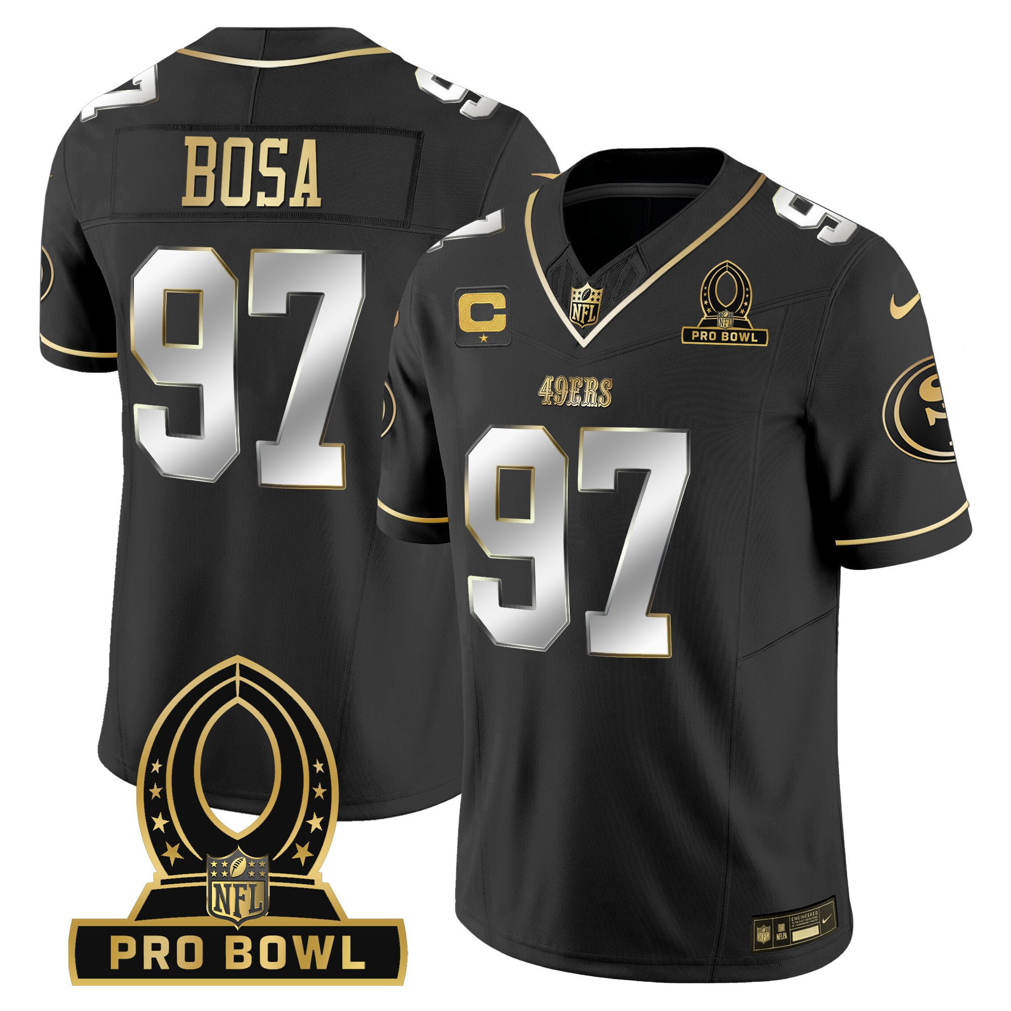 Nick Bosa San Francisco 49ers 2024 Pro Bowl Patch Vapor Black Limited Jersey - All Stitched
