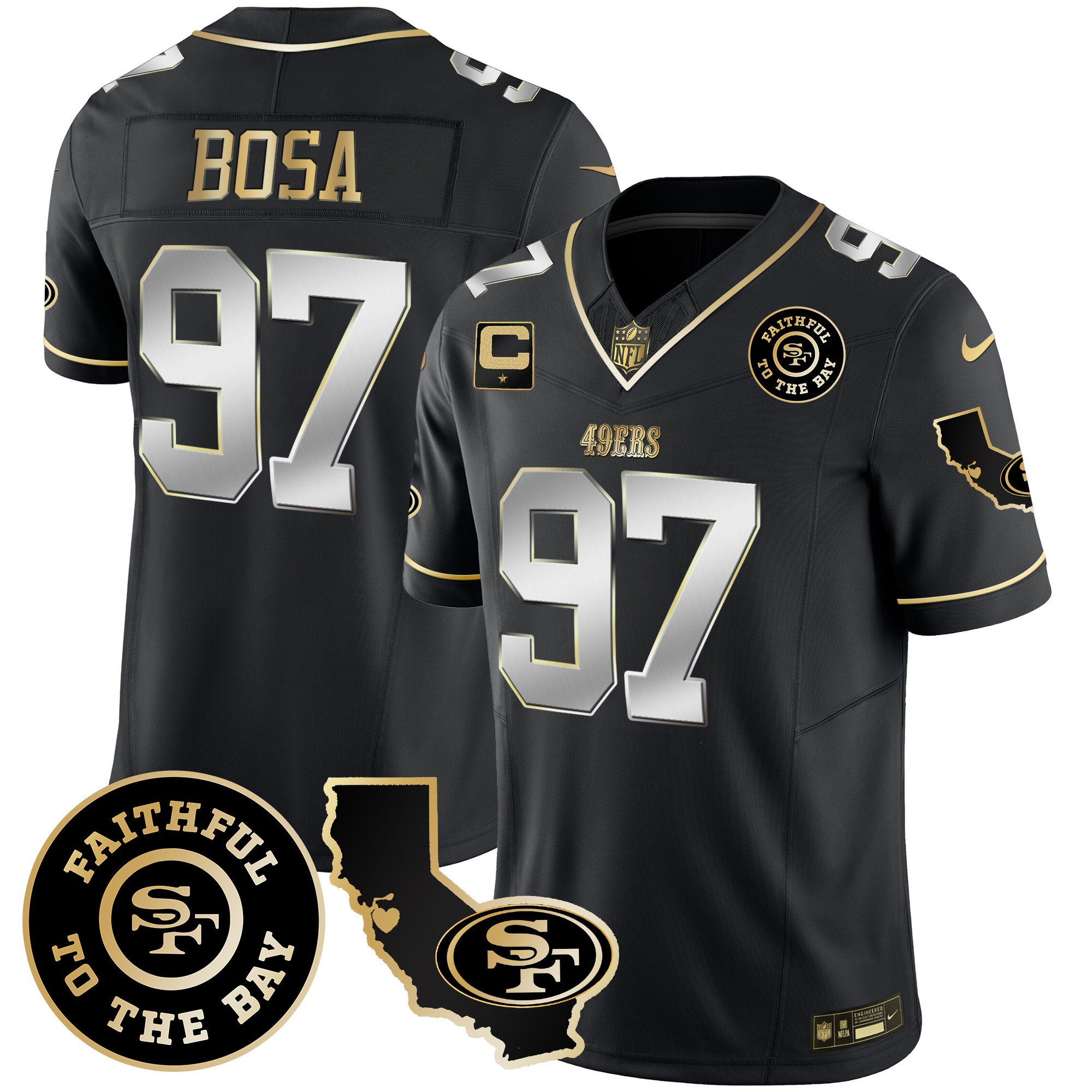 Nick Bosa San Francisco 49ers Faithful & California Patch Vapor Black Jersey - All Stitched