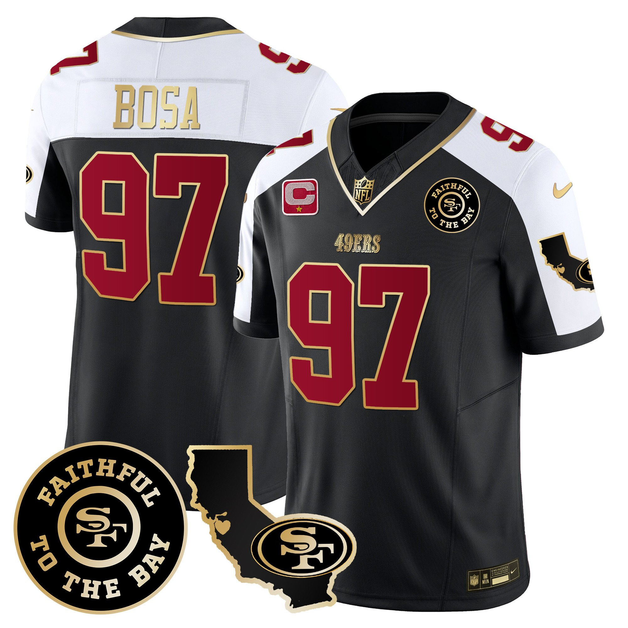 Nick Bosa San Francisco 49ers Faithful & California Patch Vapor Black/White Jersey - All Stitched