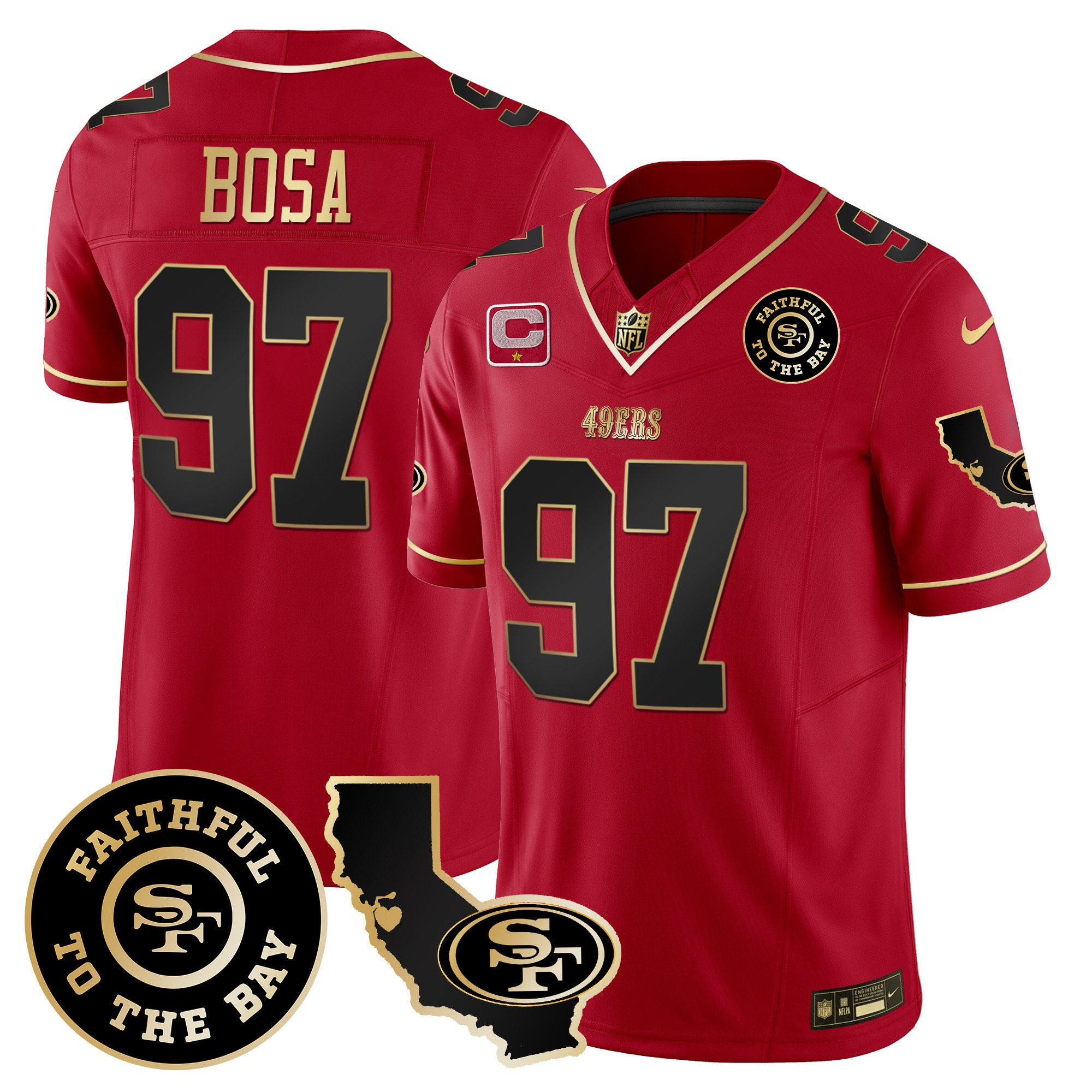 Nick Bosa San Francisco 49ers Faithful & California Patch Vapor Red Jersey - All Stitched