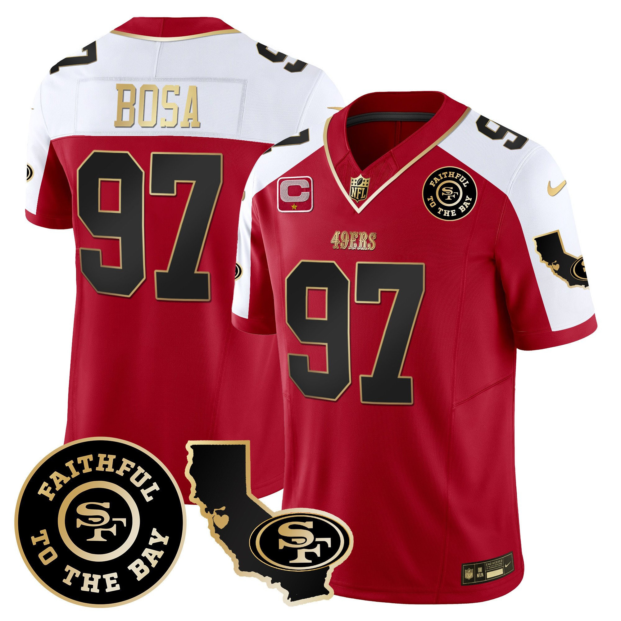 Nick Bosa San Francisco 49ers Faithful & California Patch Vapor Red/White Jersey - All Stitched