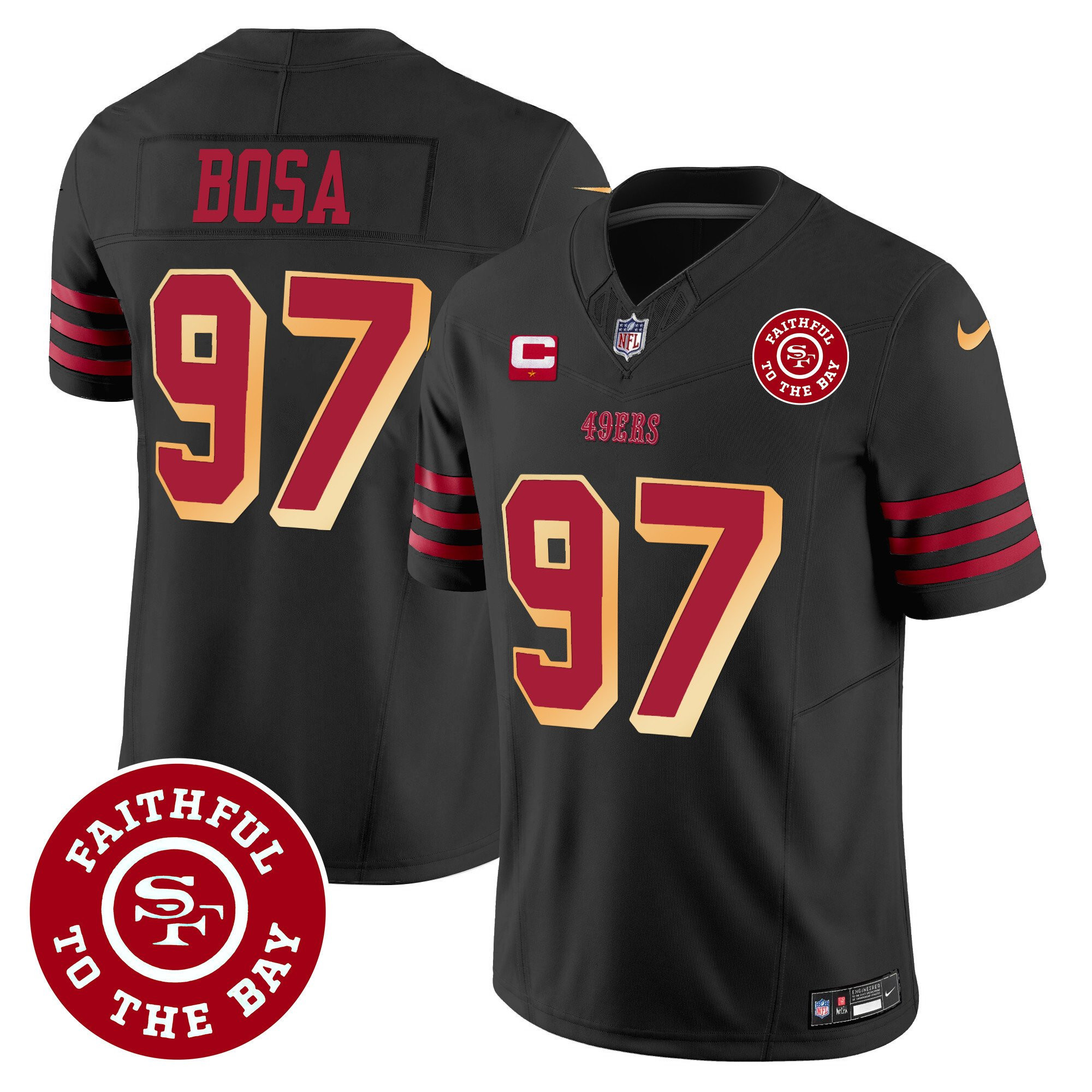 Nick Bosa San Francisco 49ers Faithful To The Bay Patch Vapor Black Jersey - All Stitched