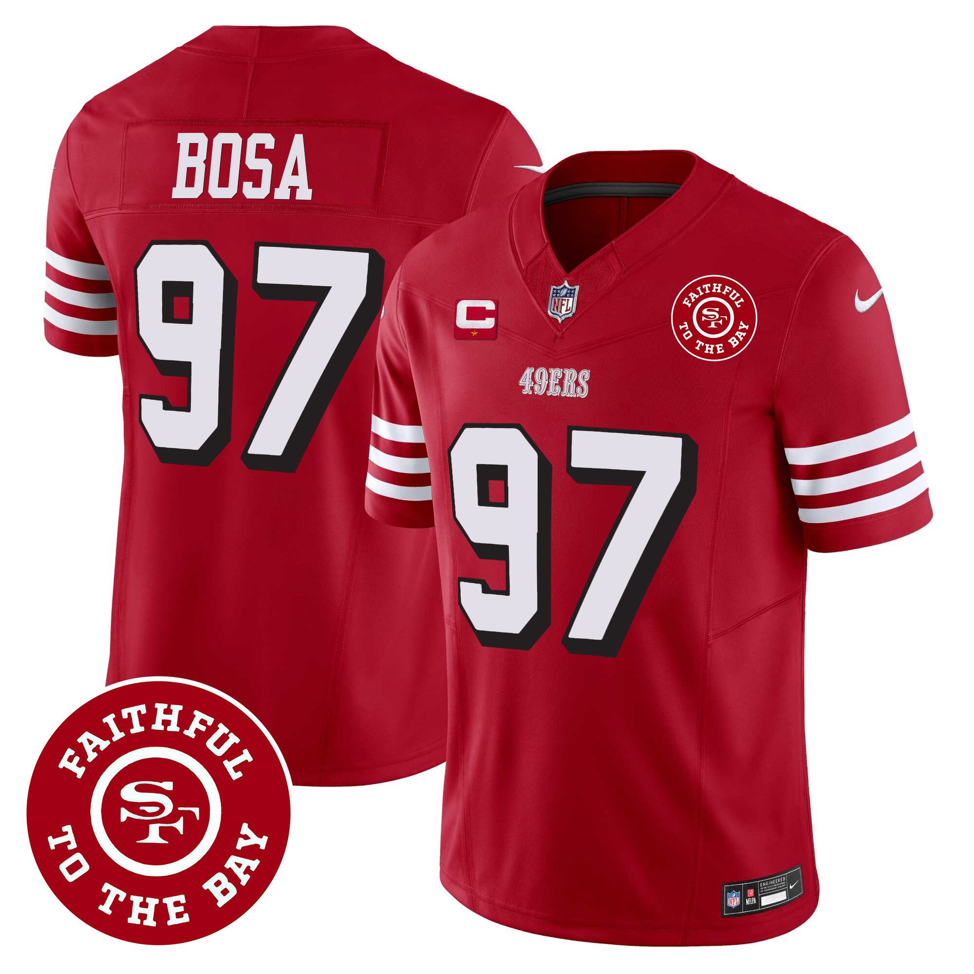 Nick Bosa San Francisco 49ers Faithful To The Bay Patch Vapor Red Jersey - All Stitched