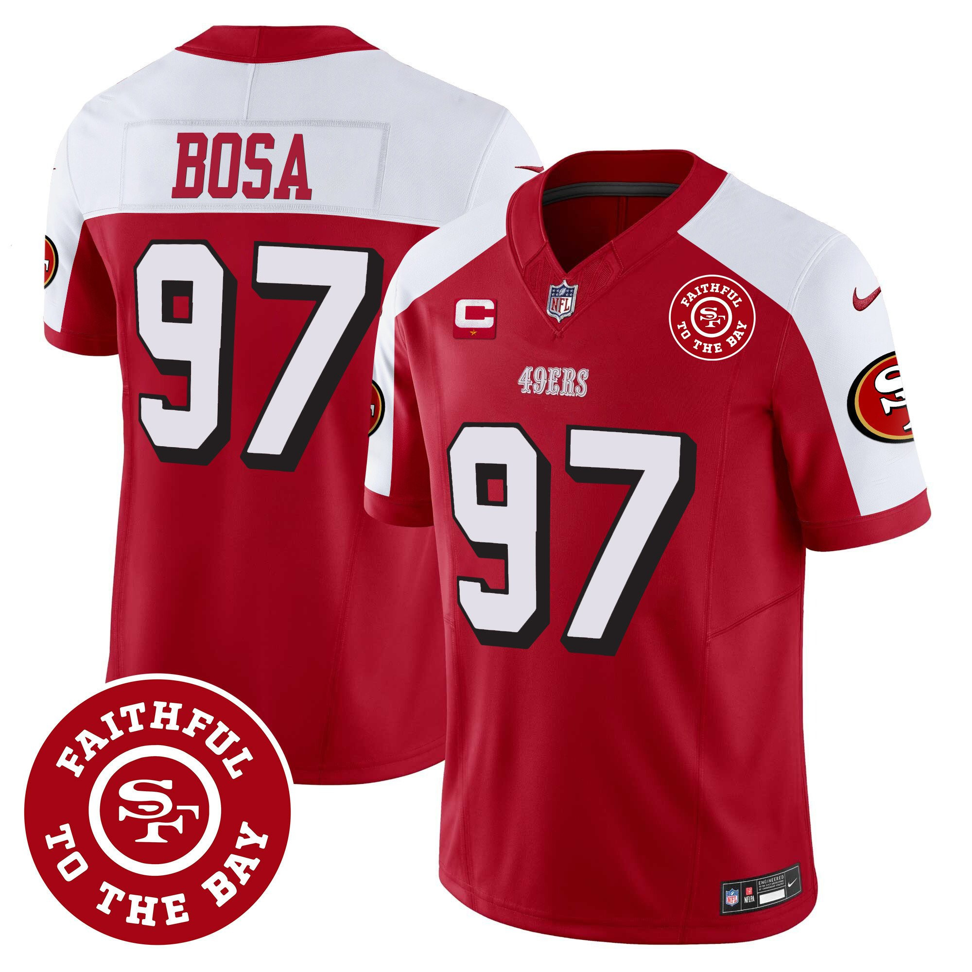 Nick Bosa San Francisco 49ers Faithful To The Bay Patch Vapor Red/White Jersey - All Stitched
