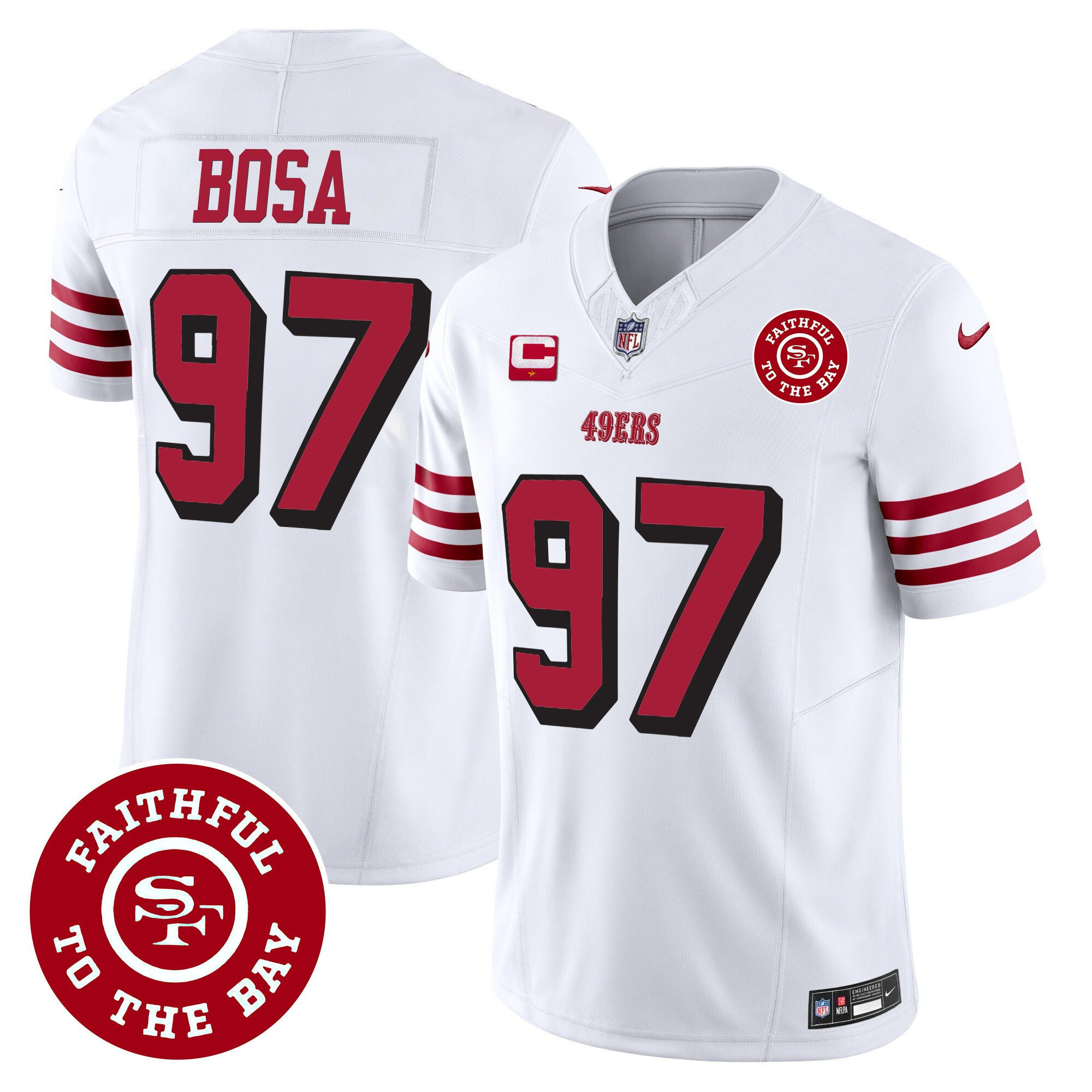 Nick Bosa San Francisco 49ers Faithful To The Bay Patch Vapor White Jersey - All Stitched