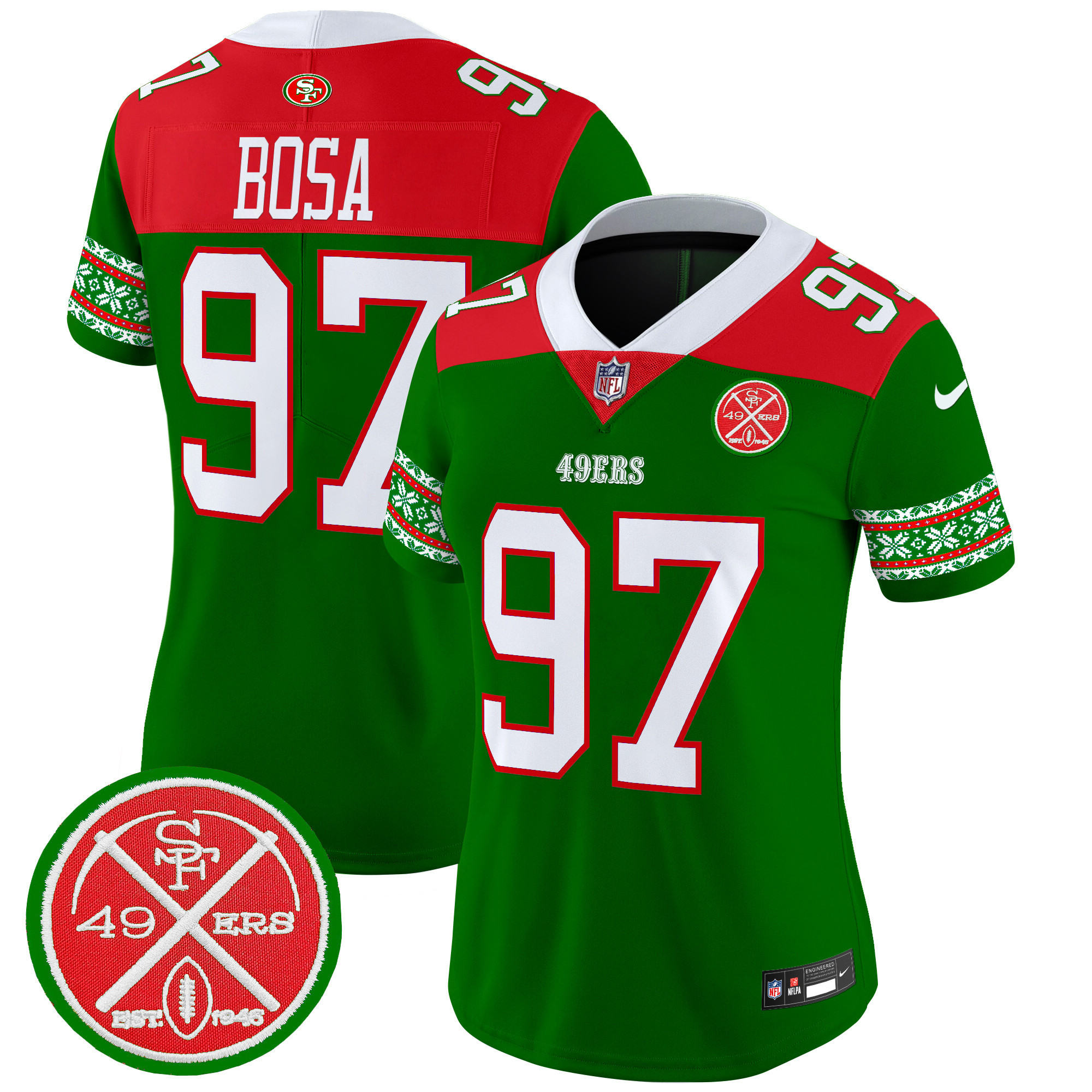 Nick Bosa Women's San Francisco 49ers 2024 Christmas Vapor Limited Green Jersey - All Stitched