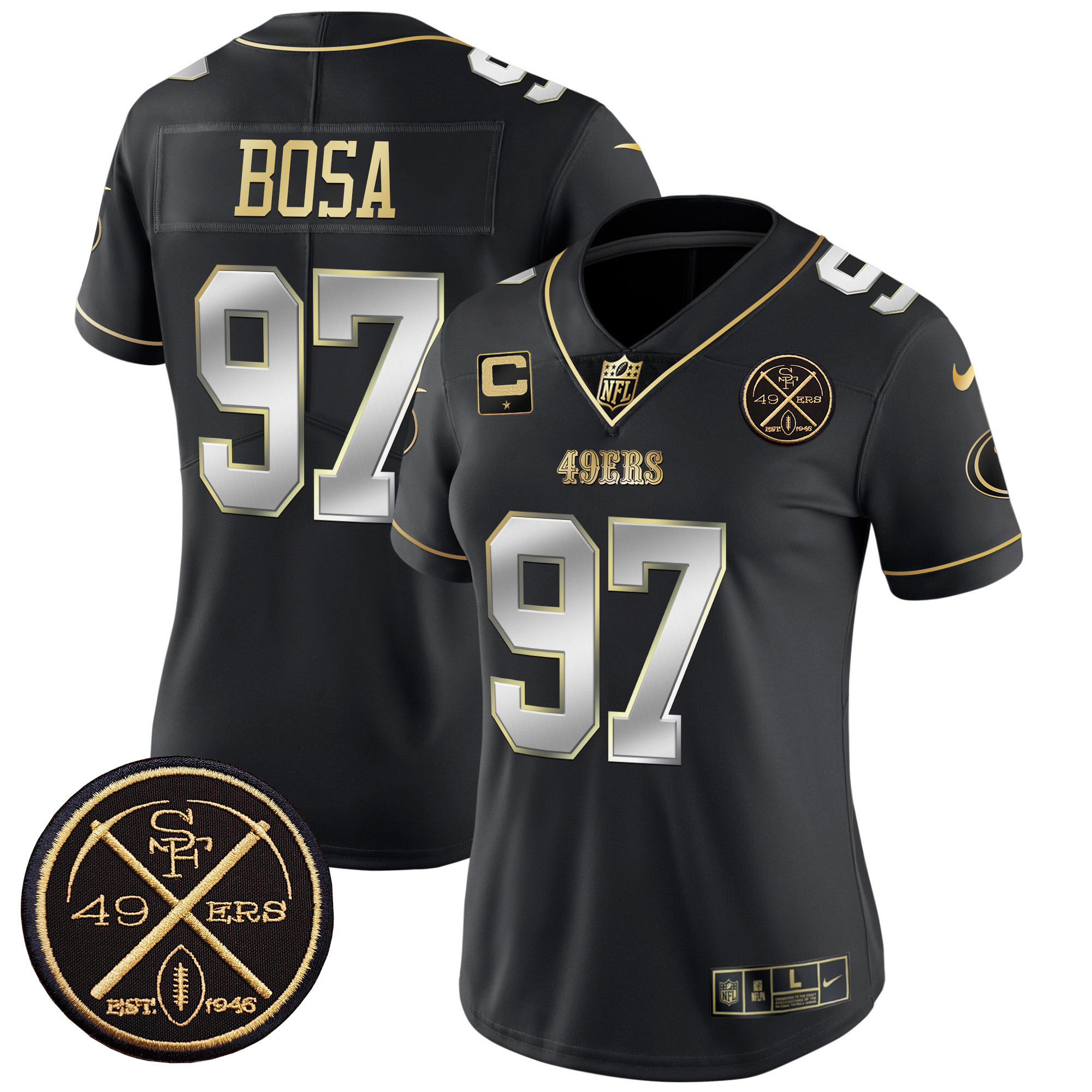 Nick Bosa Women's San Francisco 49ers Est.1946 Patch Vapor Limited Black Limited Jersey - All Stitched