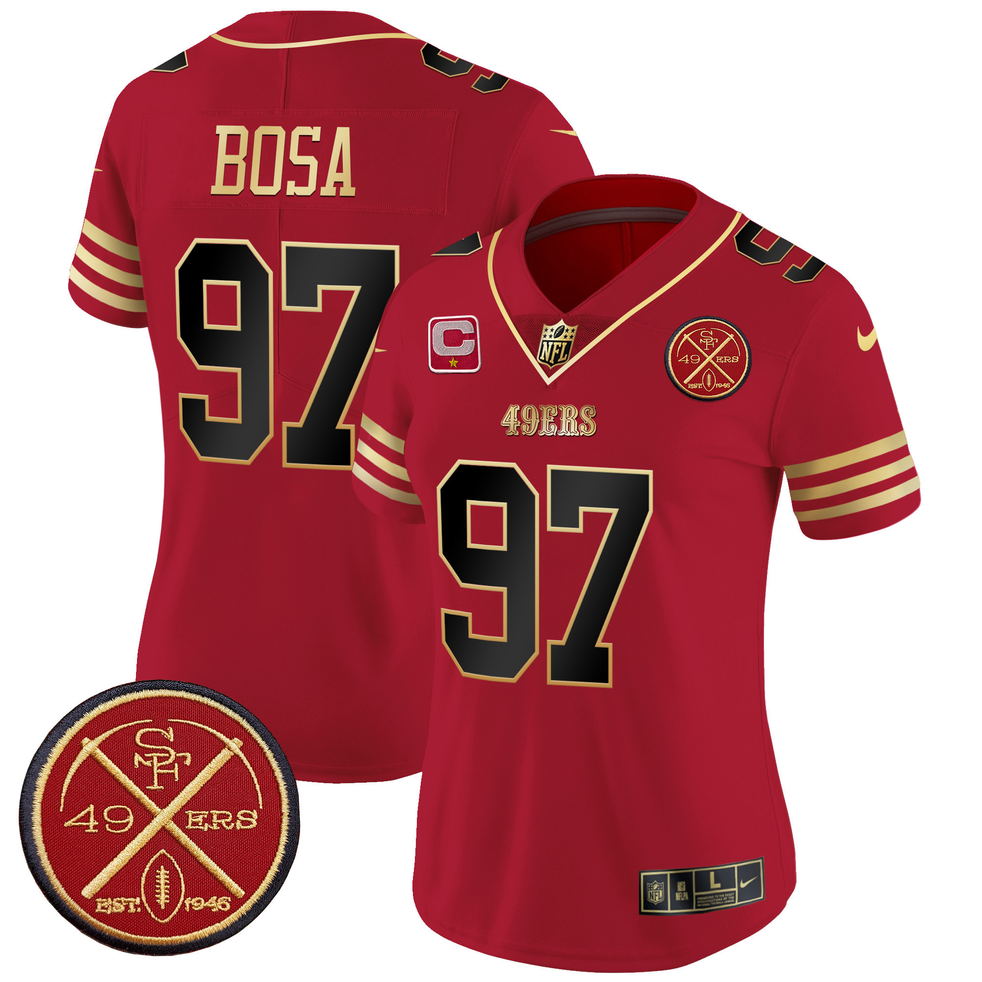 Nick Bosa Women's San Francisco 49ers Est.1946 Patch Vapor Limited Black Scarlet Jersey - All Stitched