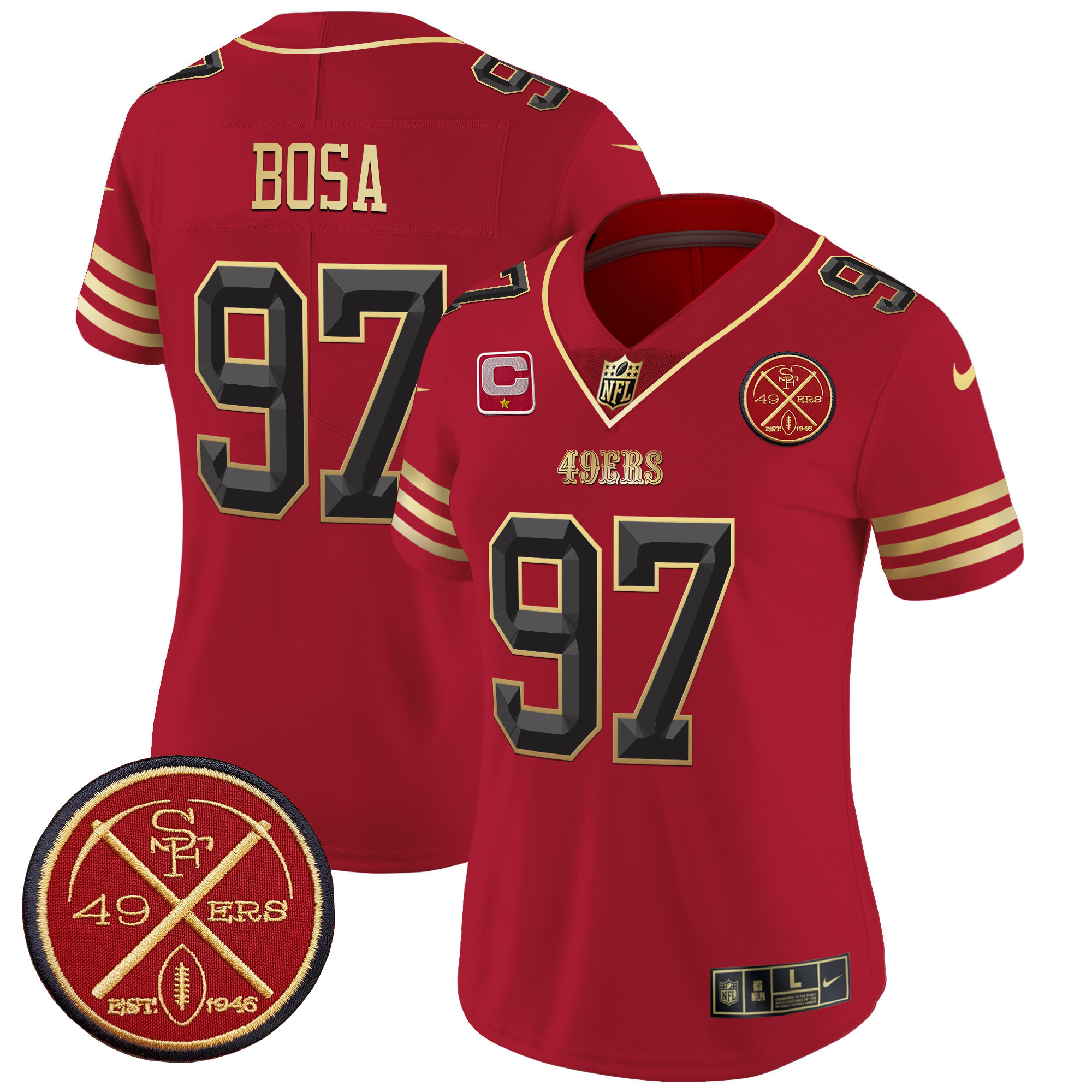 Nick Bosa Women's San Francisco 49ers Est.1946 Patch Vapor Limited Black Scarlet Jersey - All Stitched
