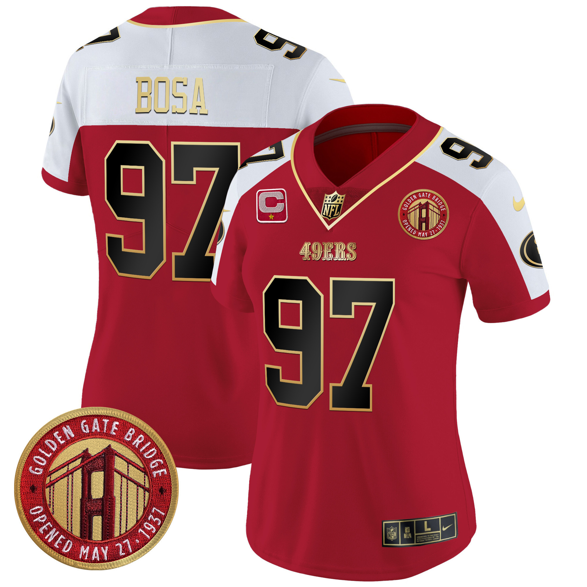 Nick Bosa Women's San Francisco 49ers Golden Gate Bridge Patch Vapor Limited Alternate Jersey - All Stitched