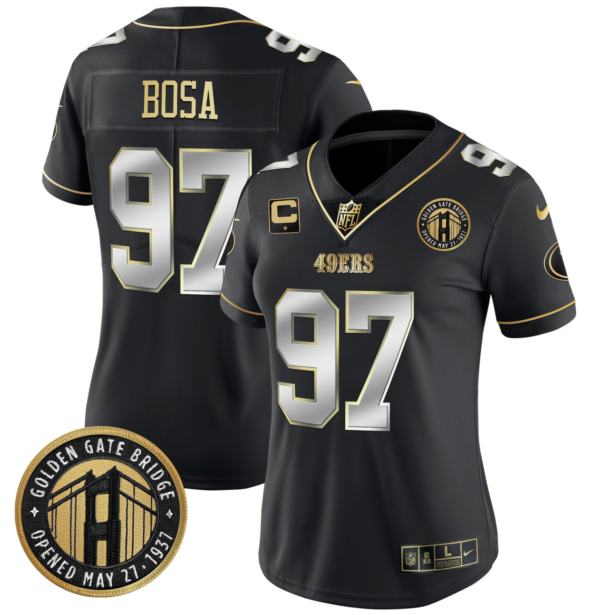 Nick Bosa Women's San Francisco 49ers Golden Gate Bridge Patch Vapor Limited Black Limited Jersey - All Stitched