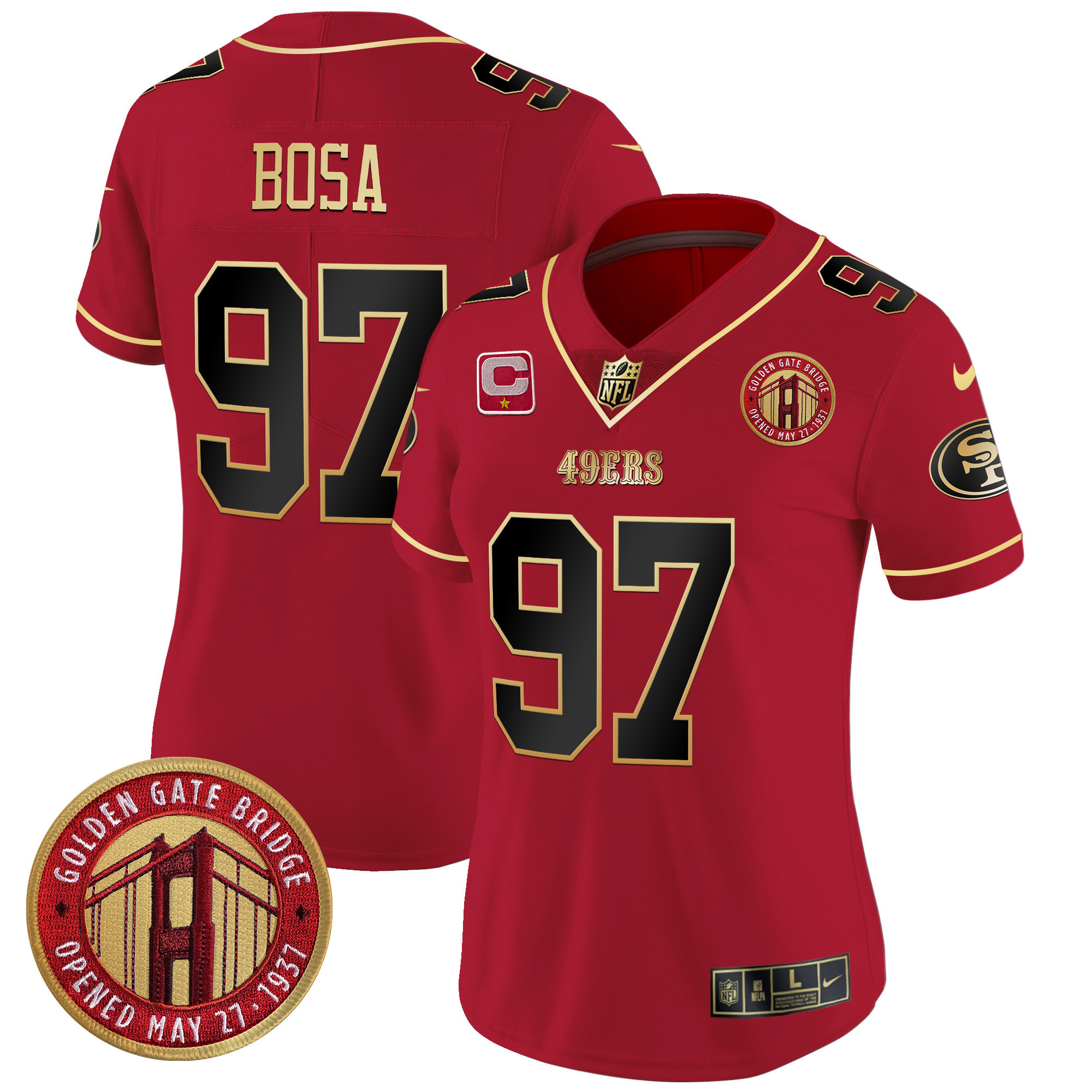 Nick Bosa Women's San Francisco 49ers Golden Gate Bridge Patch Vapor Limited Scarlet Limited Jersey - All Stitched
