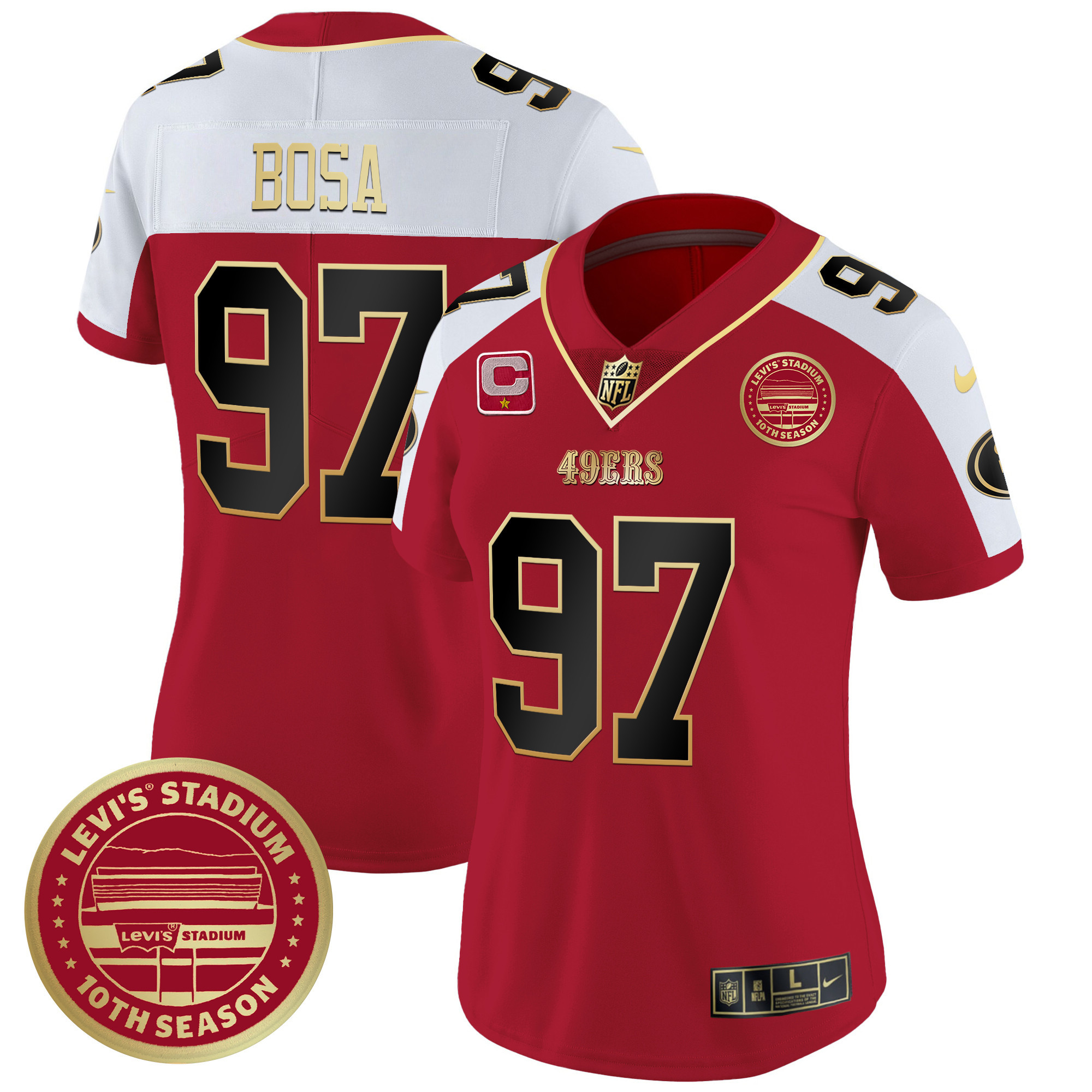 Nick Bosa Women's San Francisco 49ers Levi'S Stadium 10th Season Patch Vapor Limited Alternate Jersey - All Stitched