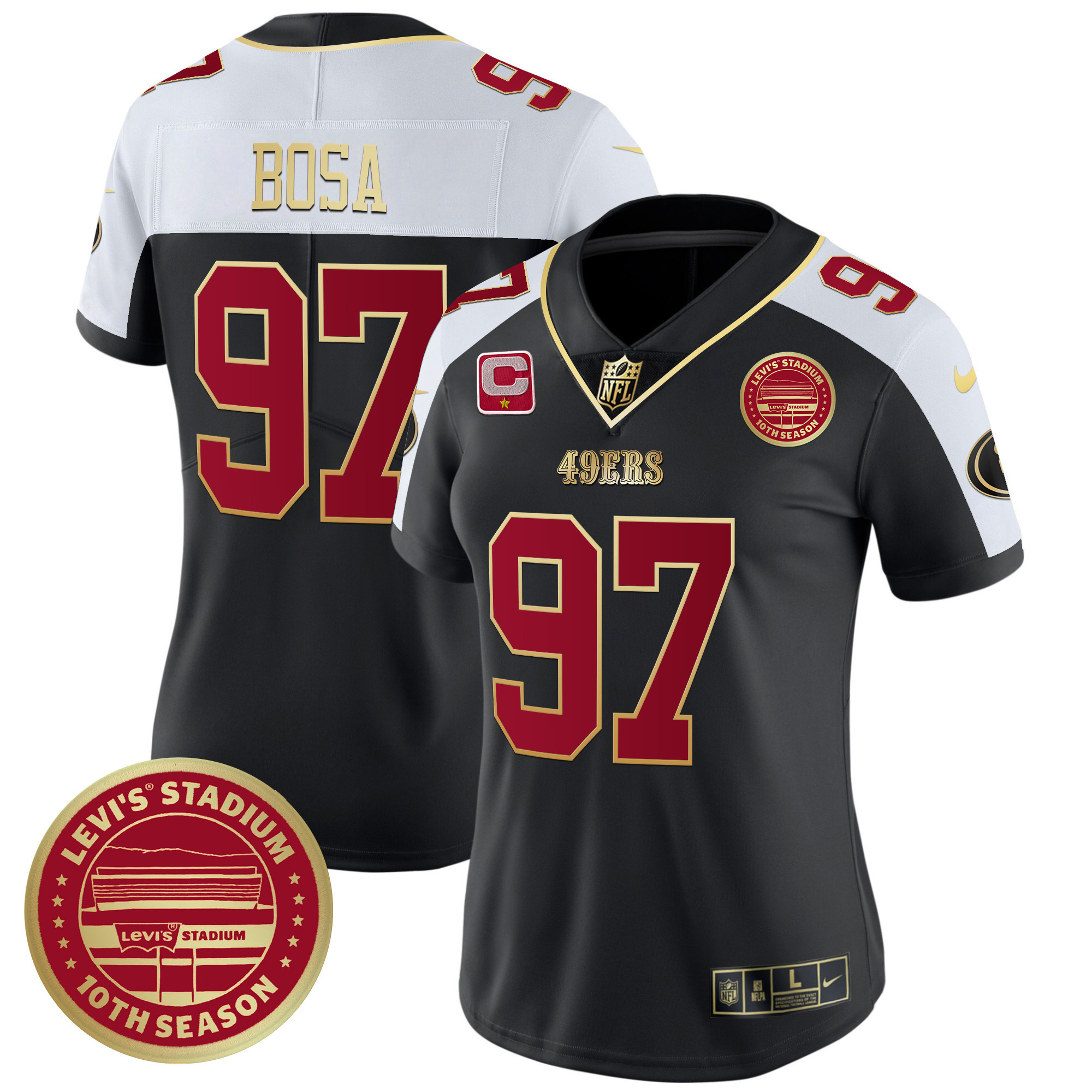 Nick Bosa Women's San Francisco 49ers Levi'S Stadium 10th Season Patch Vapor Limited Black Alternate Jersey - All Stitched