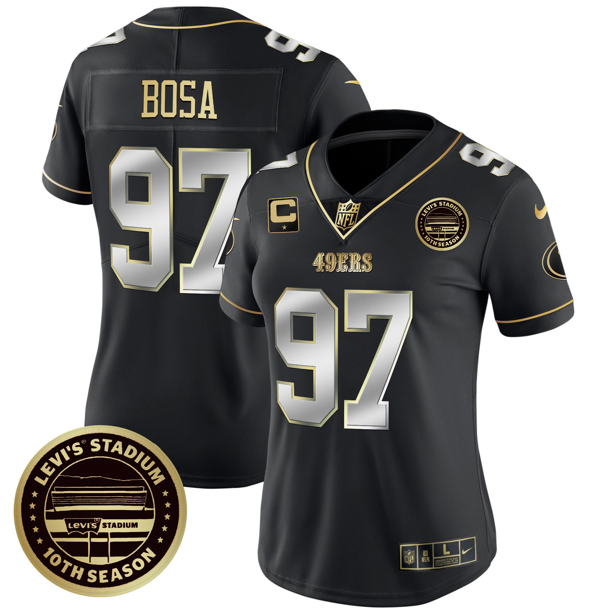 Nick Bosa Women's San Francisco 49ers Levi'S Stadium 10th Season Patch Vapor Limited Black Limited Jersey - All Stitched