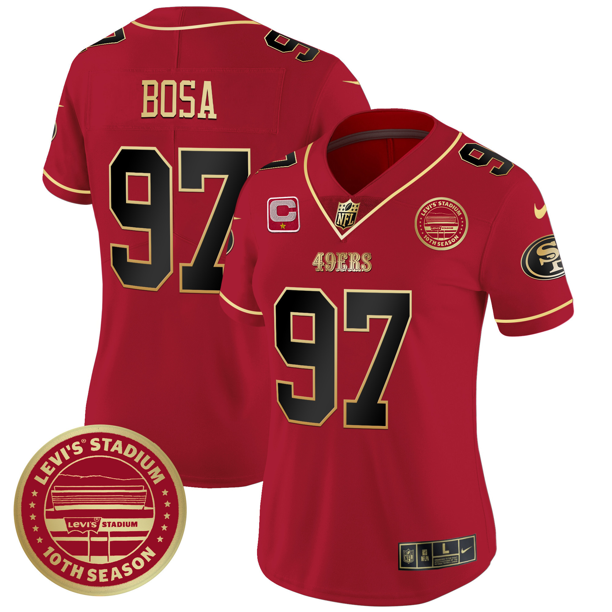 Nick Bosa Women's San Francisco 49ers Levi'S Stadium 10th Season Patch Vapor Limited Scarlet Limited Jersey - All Stitched
