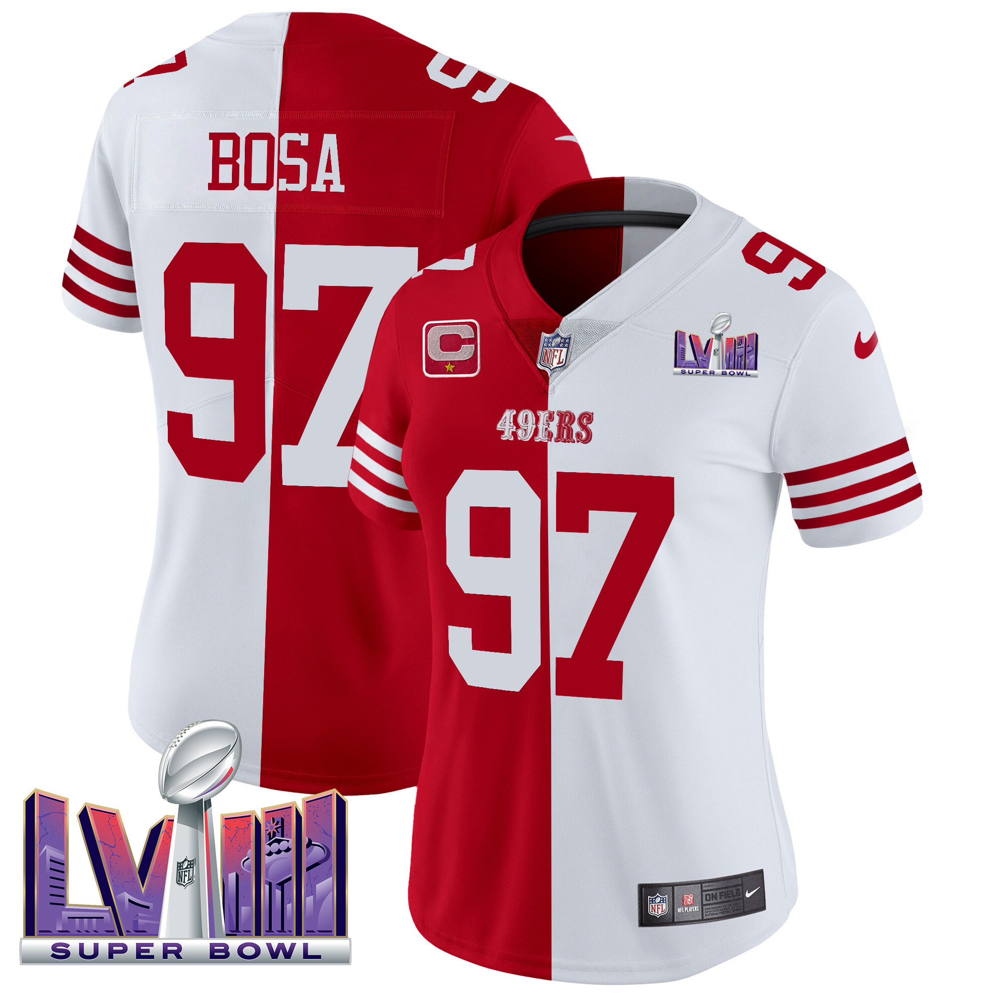 Nick Bosa Women's San Francisco 49ers  Super Bowl LVIII Patch Vapor Split Jersey - All Stitched