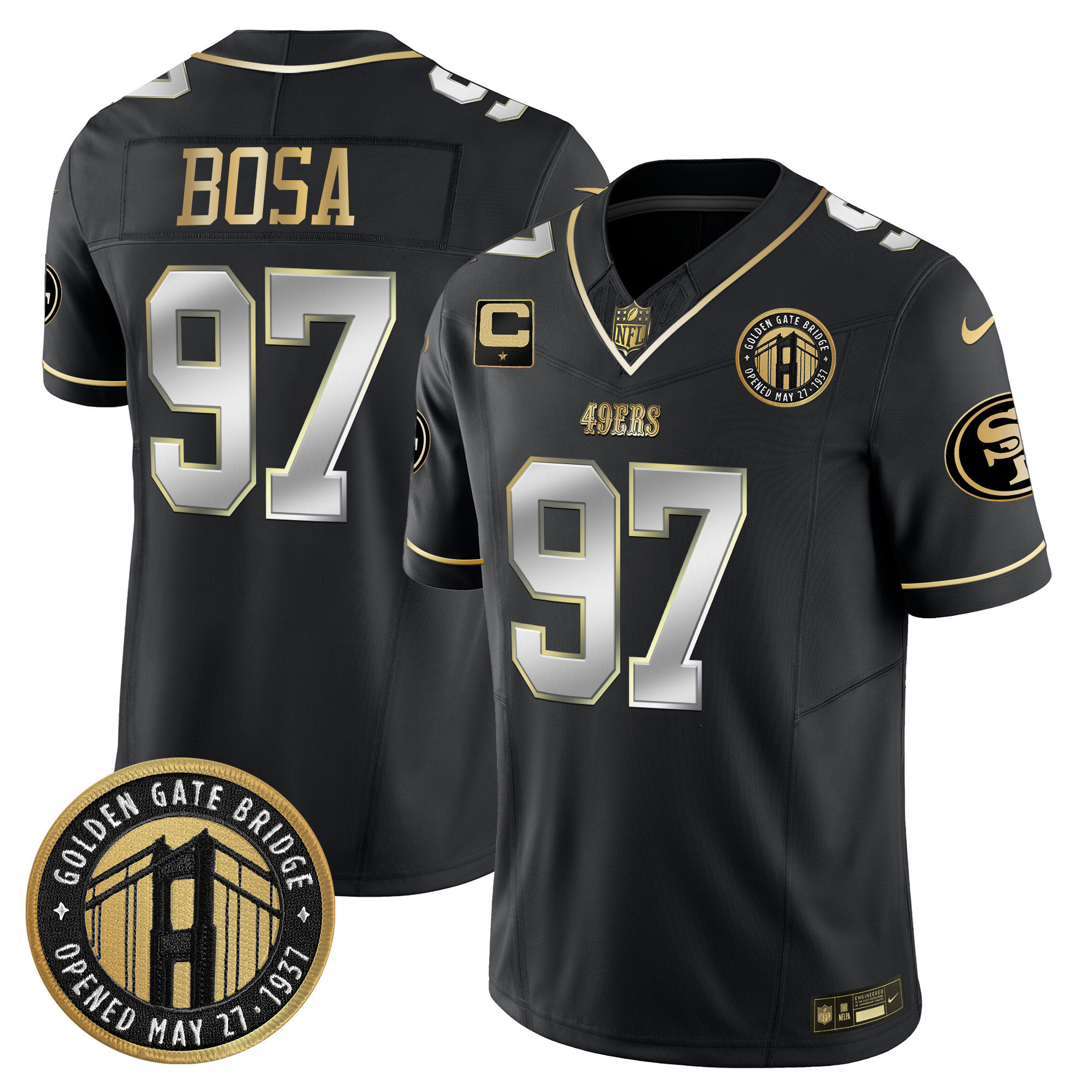Nick Bosa Youth's San Francisco 49ers Golden Gate Bridge Patch Vapor Limited Black Limited Jersey - All Stitched