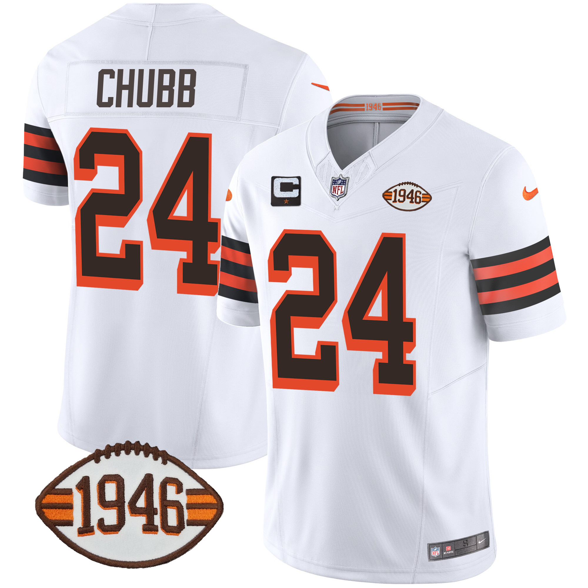Nick Chubb Men's Cleveland Browns 1946 75th Anniversary Patch 1946 White Jersey - All Stitched