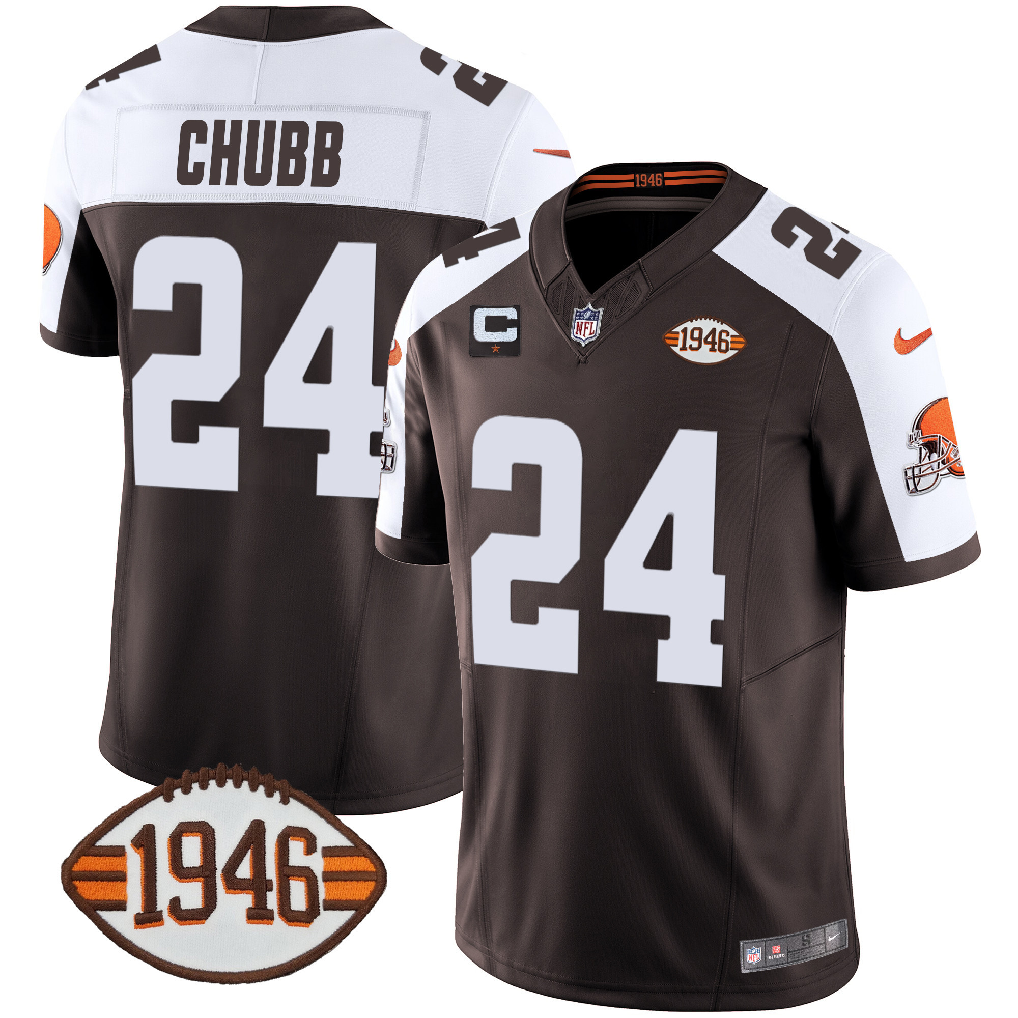 Nick Chubb Men's Cleveland Browns 1946 75th Anniversary Patch Alternate Jersey - All Stitched