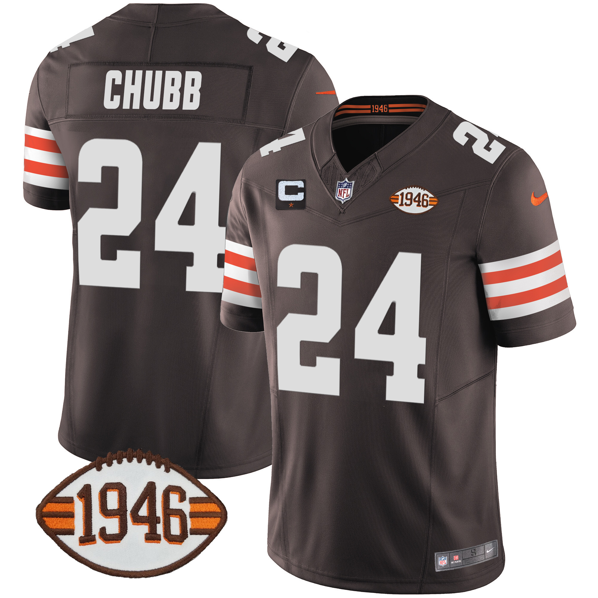 Nick Chubb Men's Cleveland Browns 1946 75th Anniversary Patch Brown Jersey - All Stitched