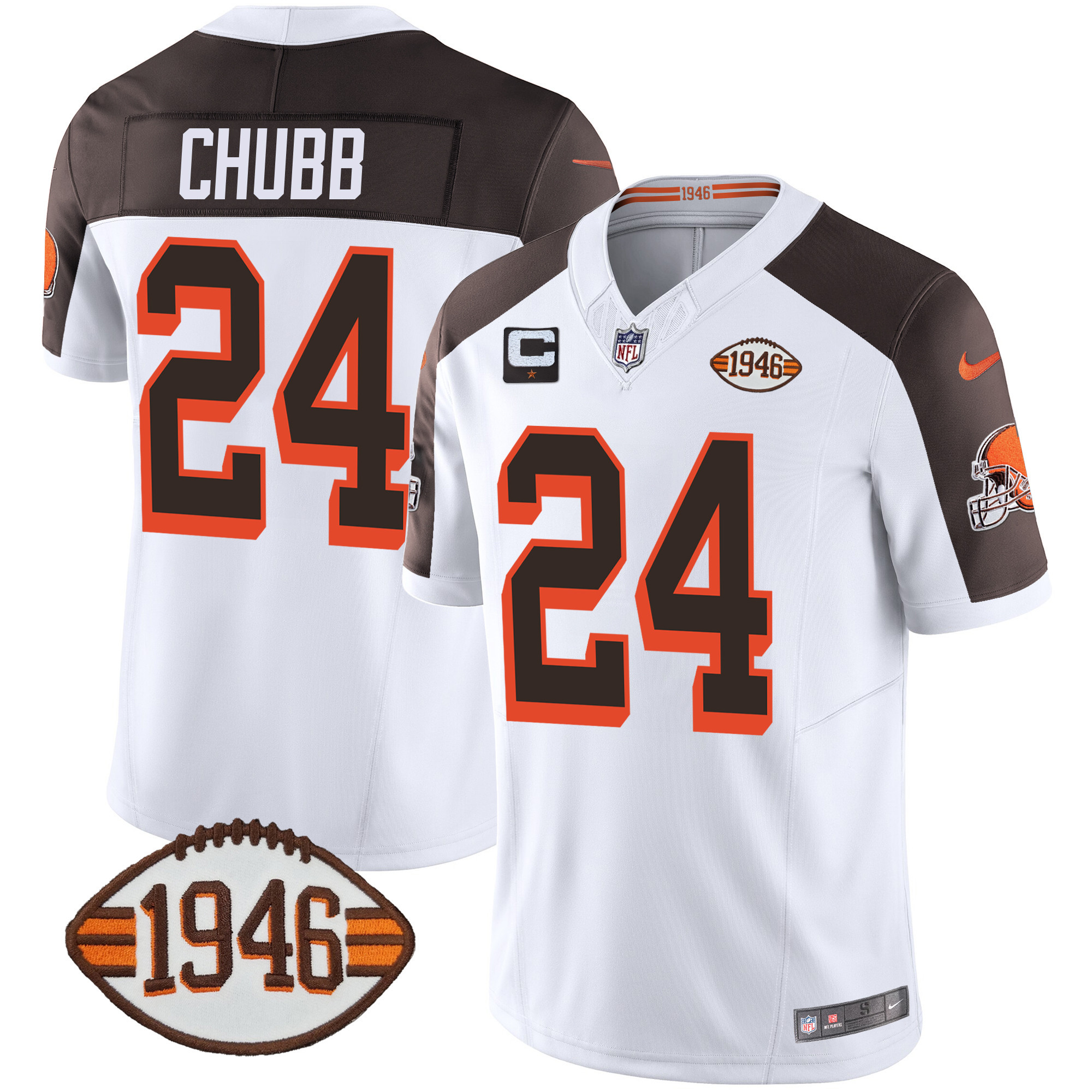 Nick Chubb Men's Cleveland Browns 1946 75th Anniversary Patch Inverted Jersey - All Stitched