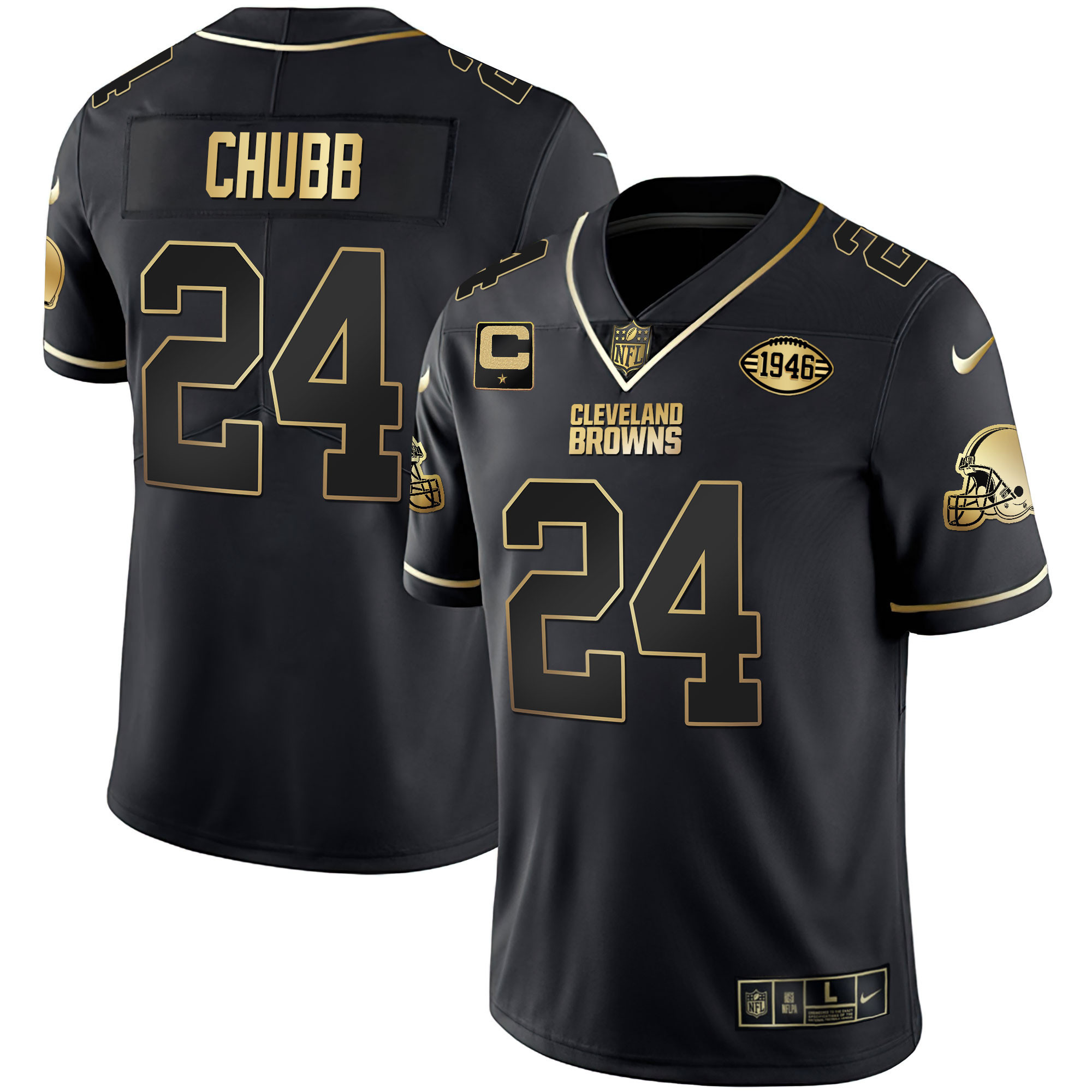 Nick Chubb Men's Cleveland Browns Gold & Split Vapor Limited - All Stitched Black Gold Jersey - All Stitched