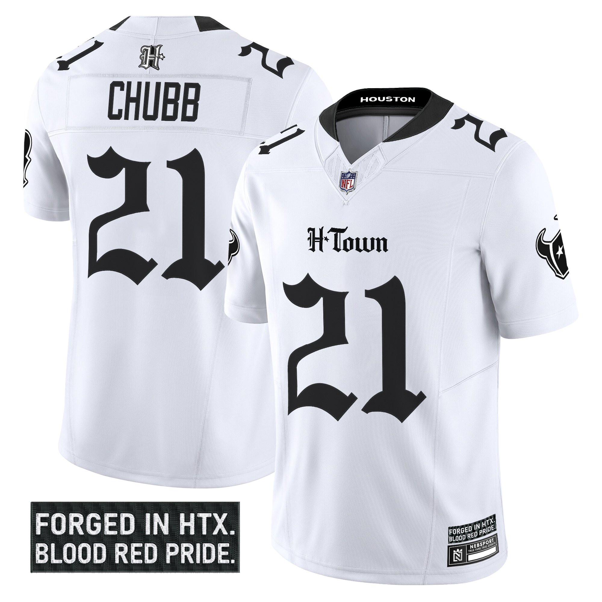 Nick Chubb Men's Houston Texans 'Gothic Lone Star Shadows Edition' Vapor Limited White Jersey - All Stitched