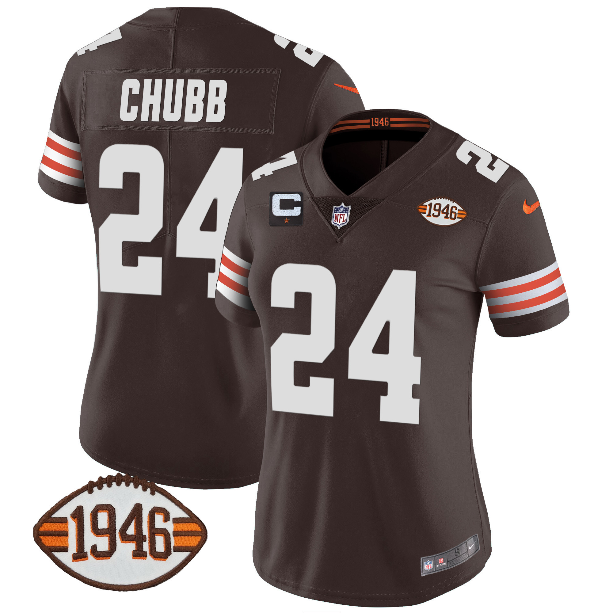 Nick Chubb Women's Cleveland Browns 1946 75th Anniversary Patch Brown Jersey - All Stitched