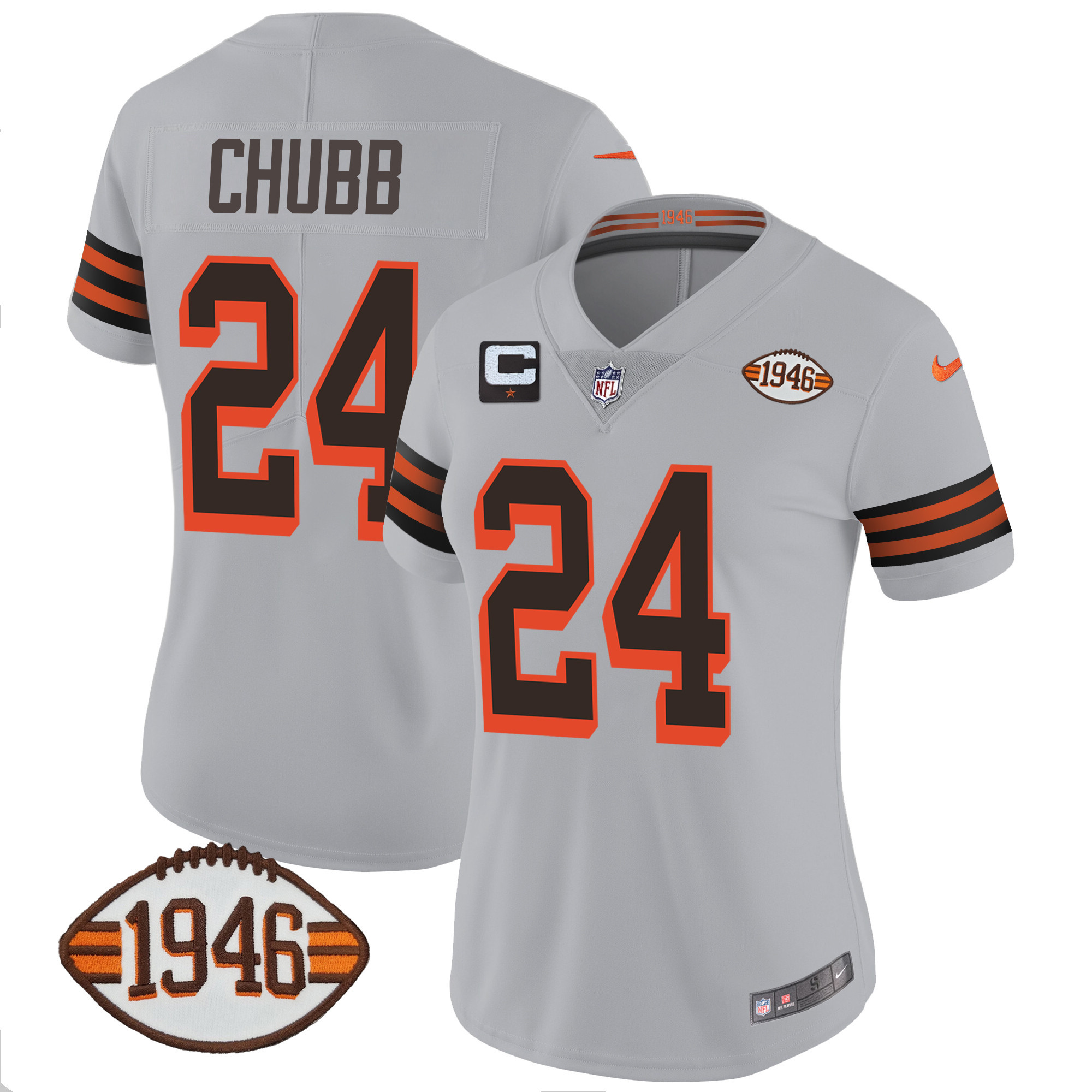 Nick Chubb Women's Cleveland Browns 1946 75th Anniversary Patch Gray Jersey - All Stitched