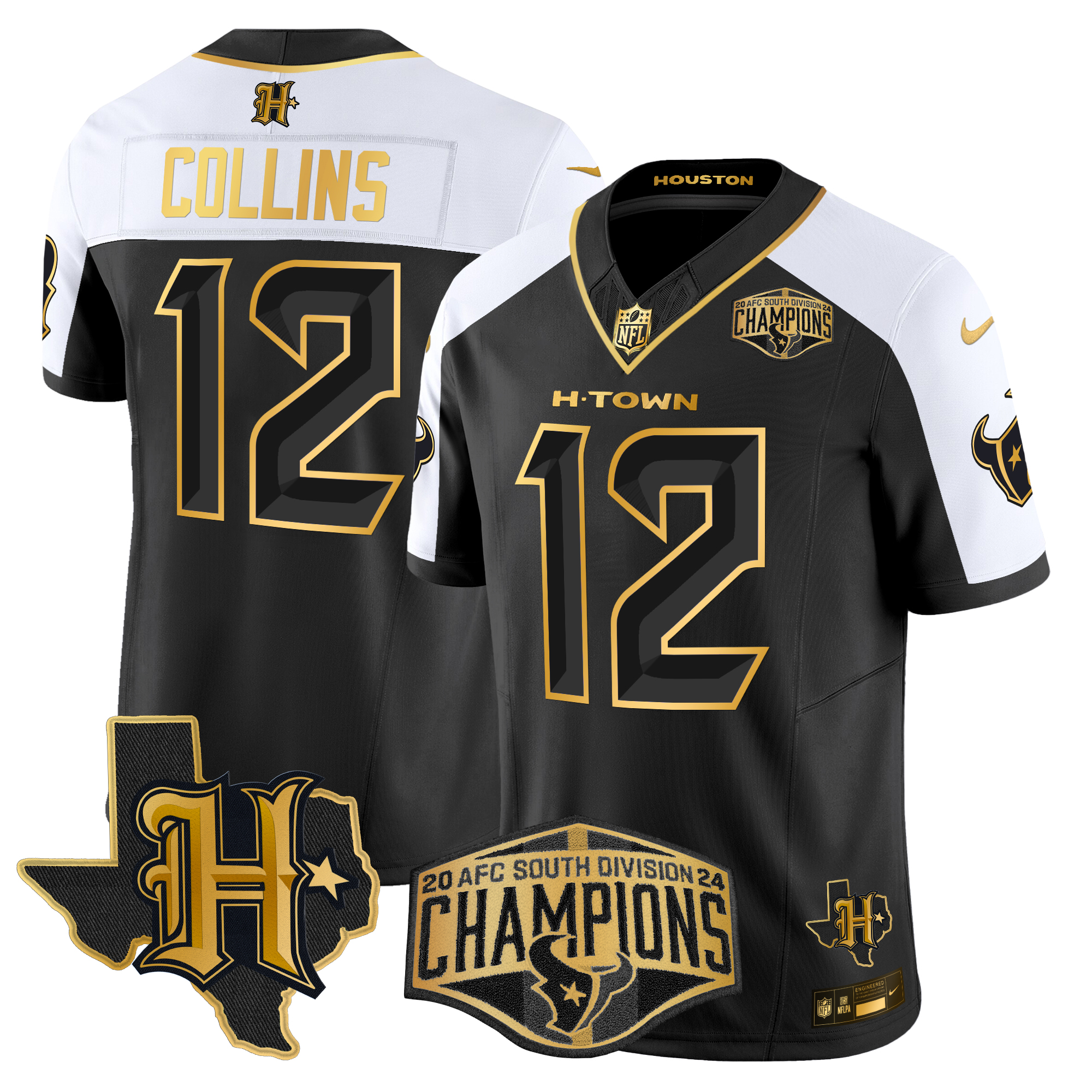 Nico Collins Men's Houston Texans 2024 AFC South Division Champions Patch Gold Vapor Limited Alternate Jersey - All Stitched