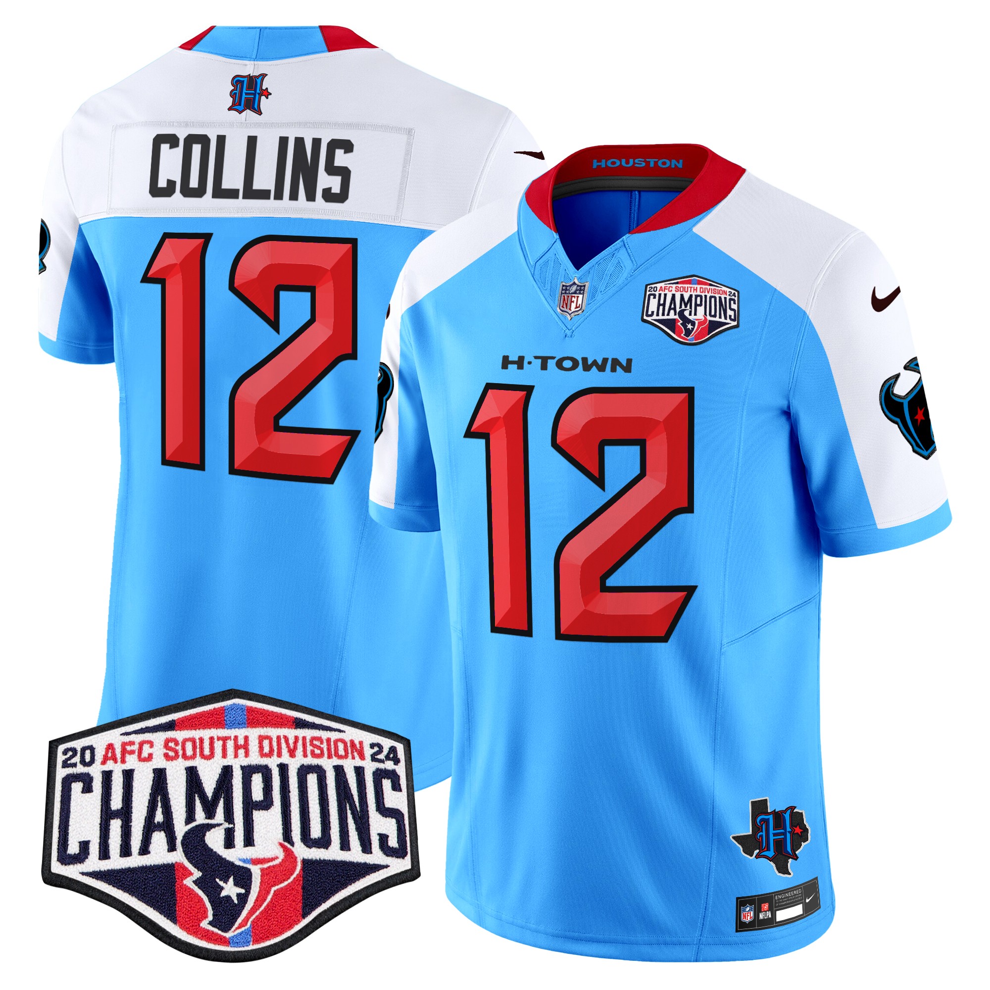 Nico Collins Men's Houston Texans 2024 AFC South Division Champions Patch Vapor Limited Blue Alternate Jersey - All Stitched