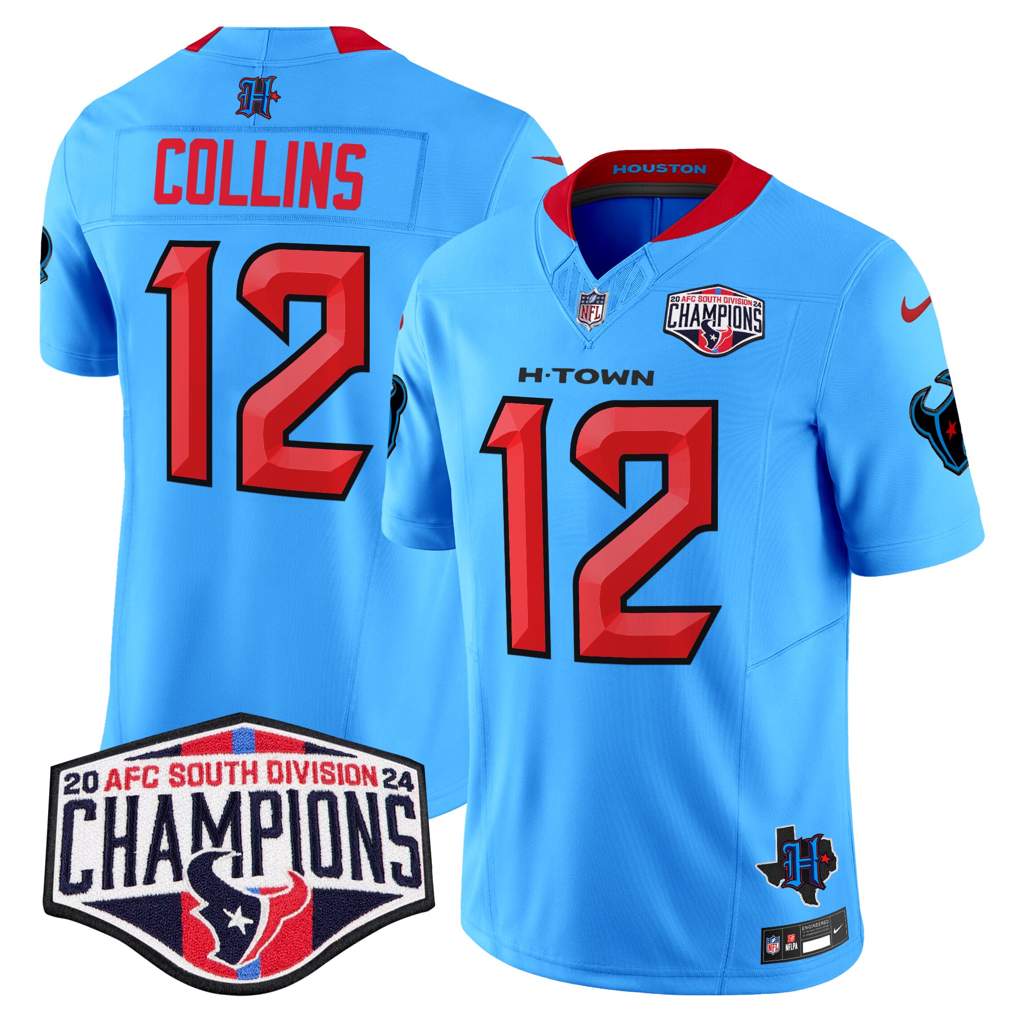 Nico Collins Men's Houston Texans 2024 AFC South Division Champions Patch Vapor Limited Blue. Jersey - All Stitched