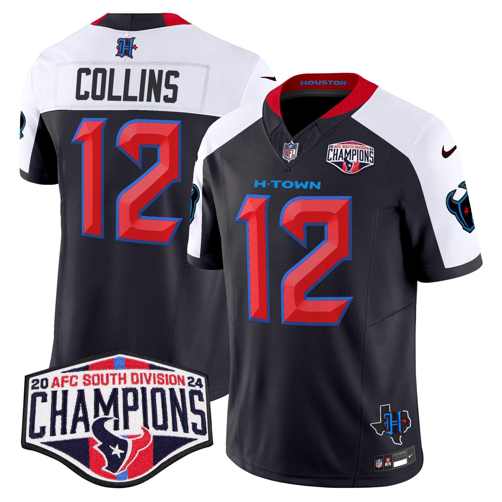 Nico Collins Men's Houston Texans 2024 AFC South Division Champions Patch Vapor Limited Navy Alternate Jersey - All Stitched