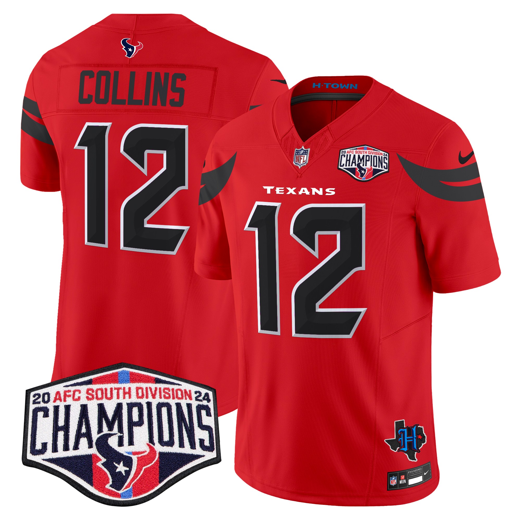 Nico Collins Men's Houston Texans 2024 AFC South Division Champions Patch Vapor Limited Red Jersey - All Stitched