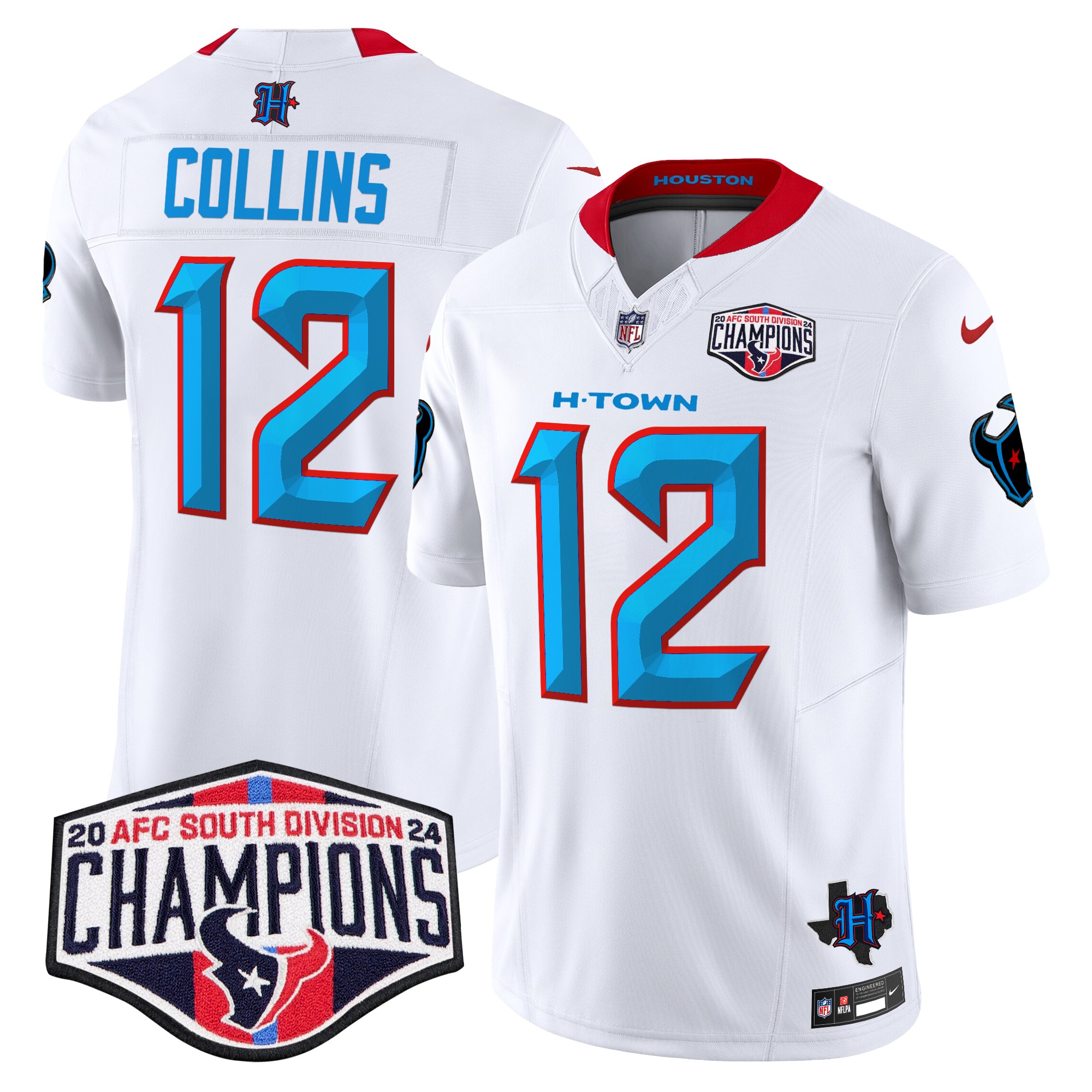 Nico Collins Men's Houston Texans 2024 AFC South Division Champions Patch Vapor Limited White Jersey - All Stitched