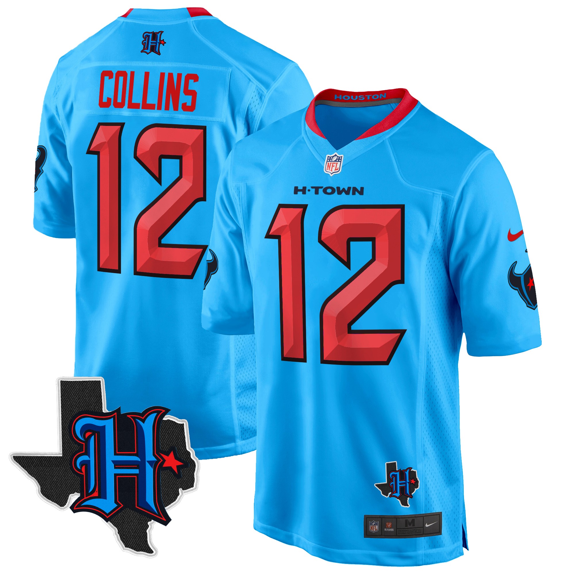 Nico Collins Men's Houston Texans 2024 Texas Patch Game Blue Jersey - All Stitched