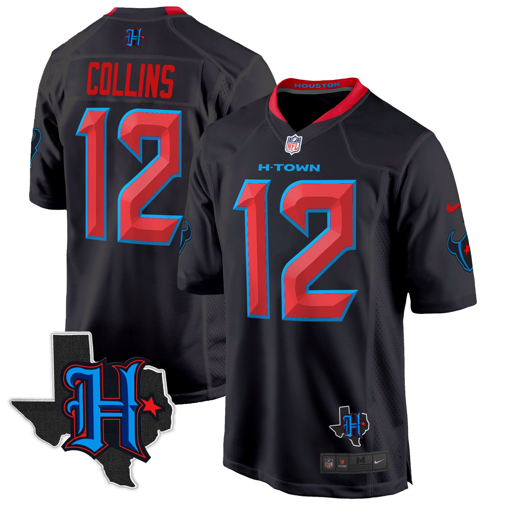 Nico Collins Men's Houston Texans 2024 Texas Patch Game Navy Limited Jersey - All Stitched