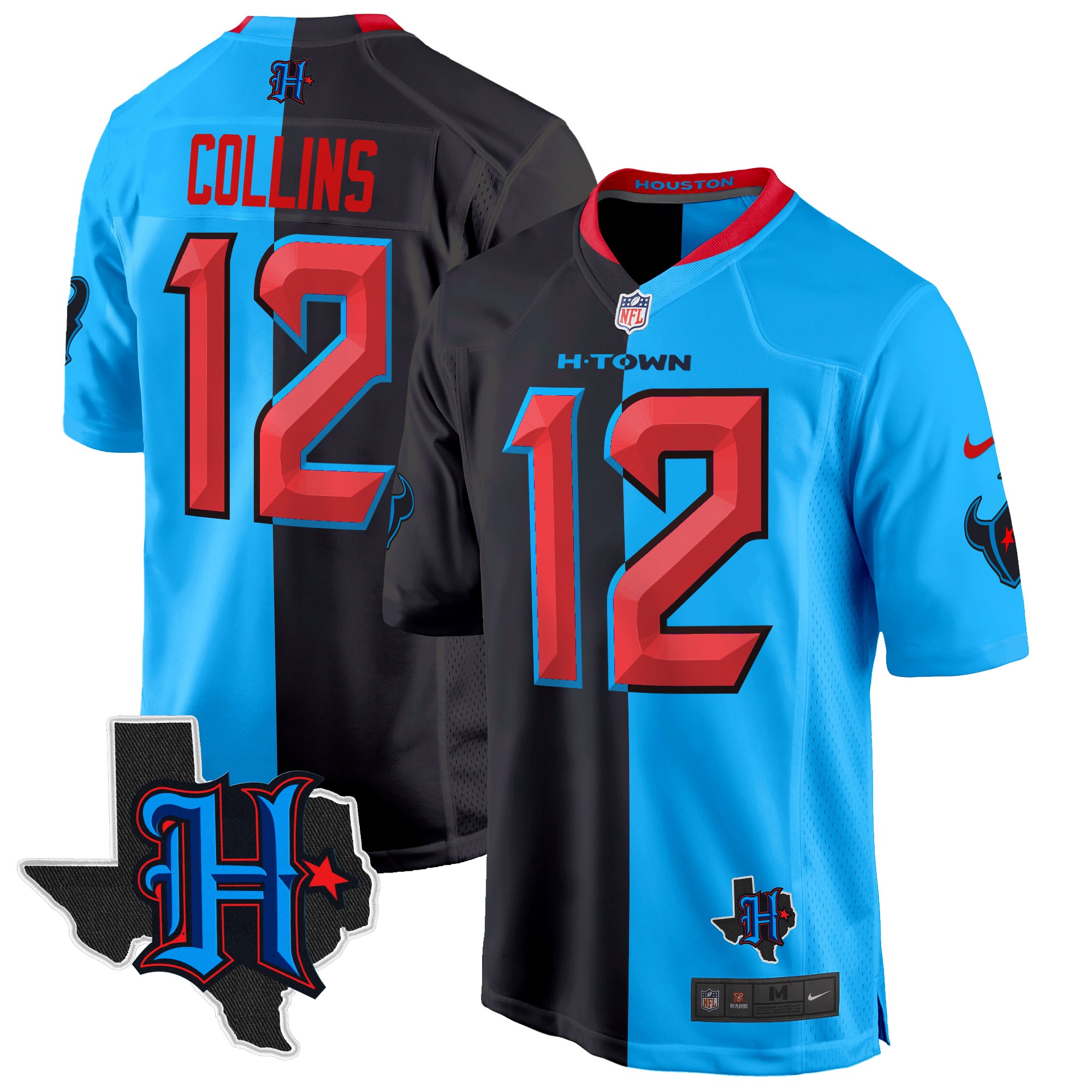 Nico Collins Men's Houston Texans 2024 Texas Patch Game Split Jersey - All Stitched