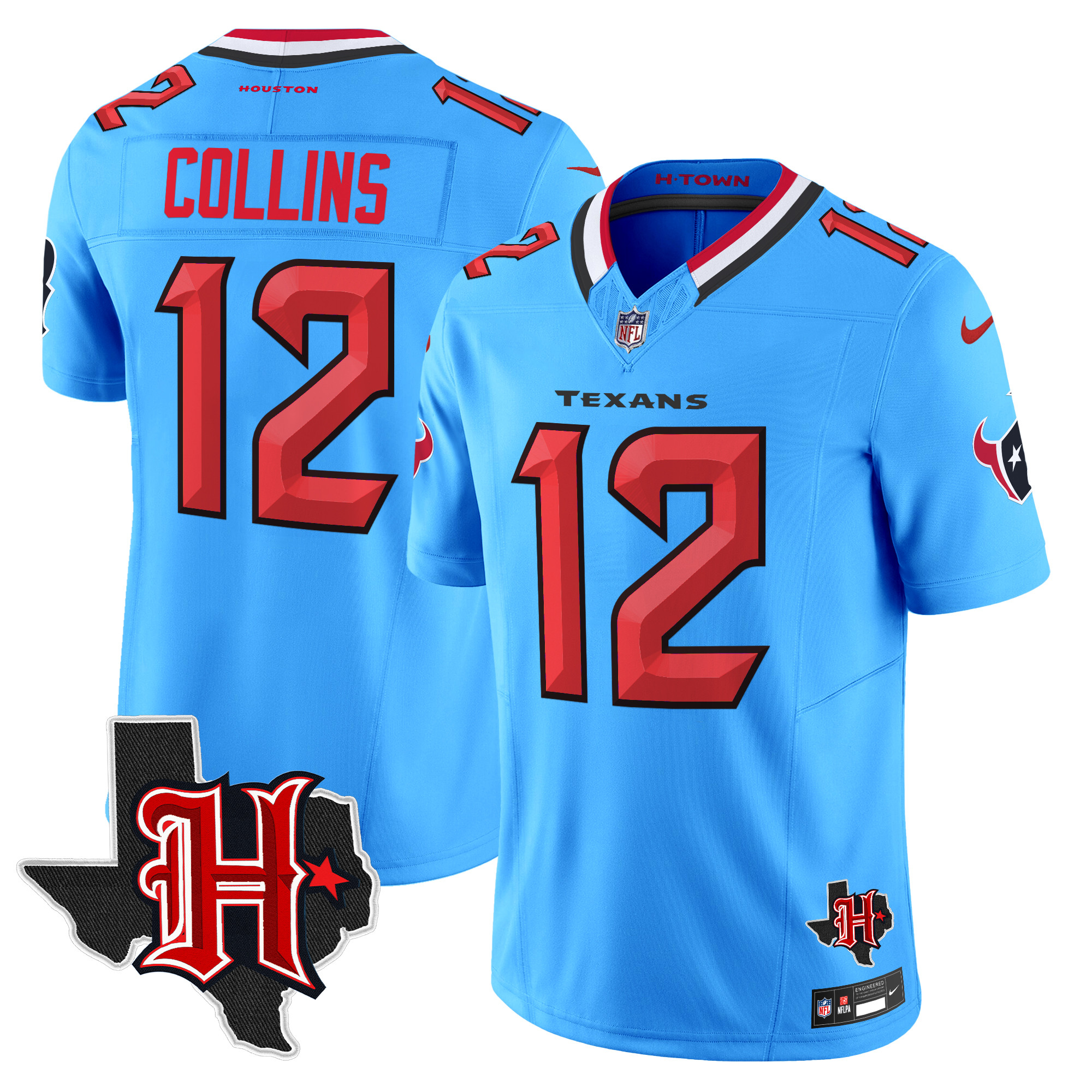 Nico Collins Men's Houston Texans 2024 Texas Patch Vapor Limited Blue Jersey - All Stitched