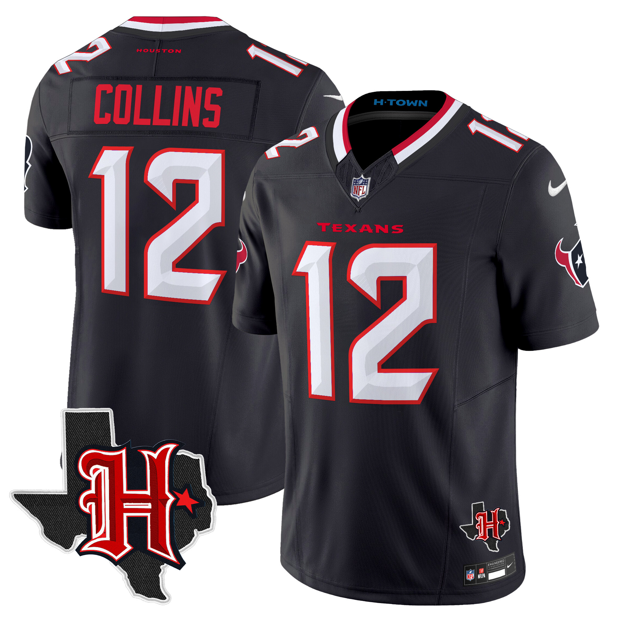 Nico Collins Men's Houston Texans 2024 Texas Patch Vapor Limited Navy Jersey - All Stitched