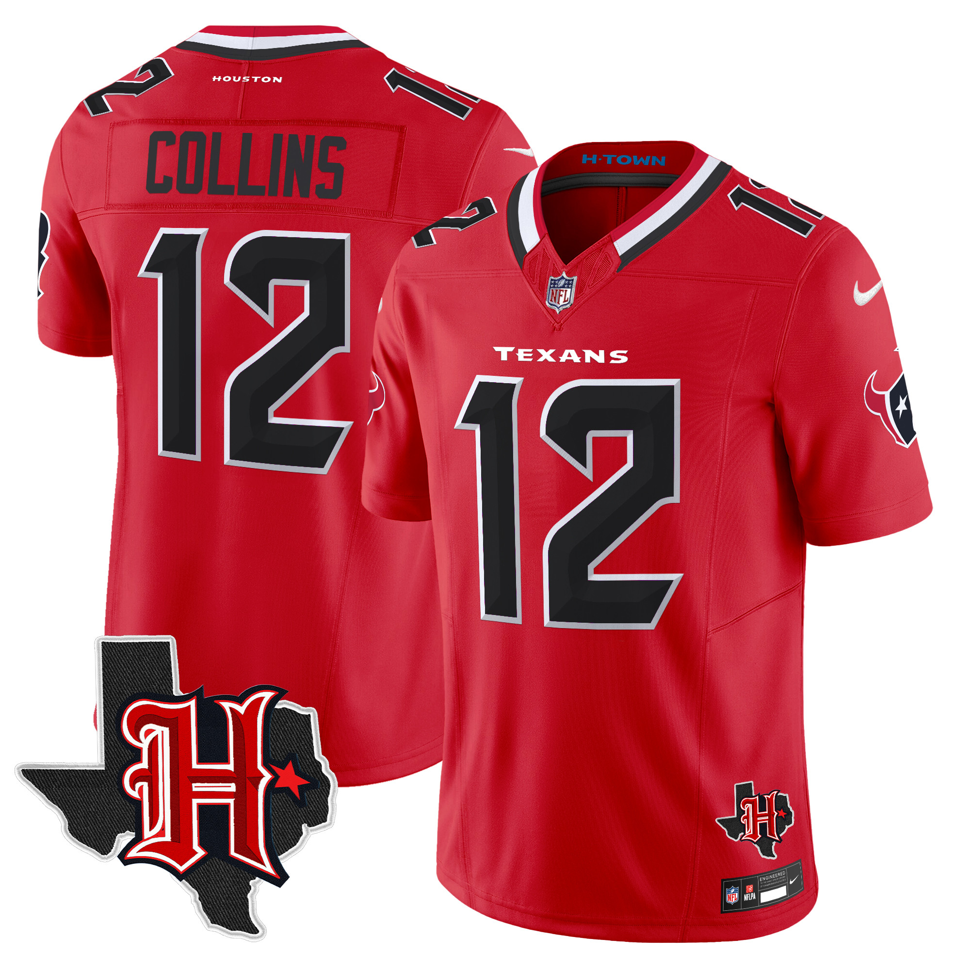 Nico Collins Men's Houston Texans 2024 Texas Patch Vapor Limited Red Jersey - All Stitched