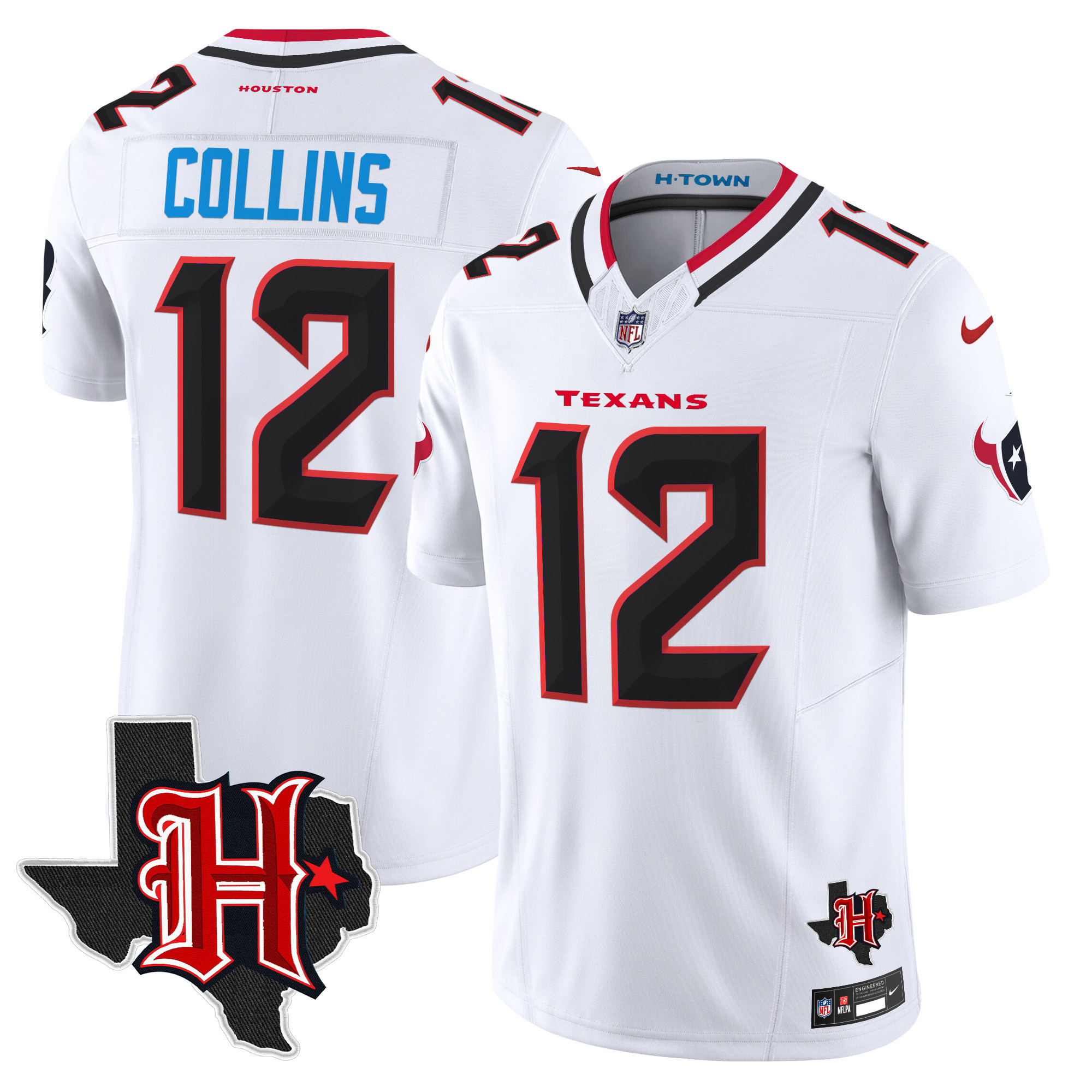 Nico Collins Men's Houston Texans 2024 Texas Patch Vapor Limited White Jersey - All Stitched