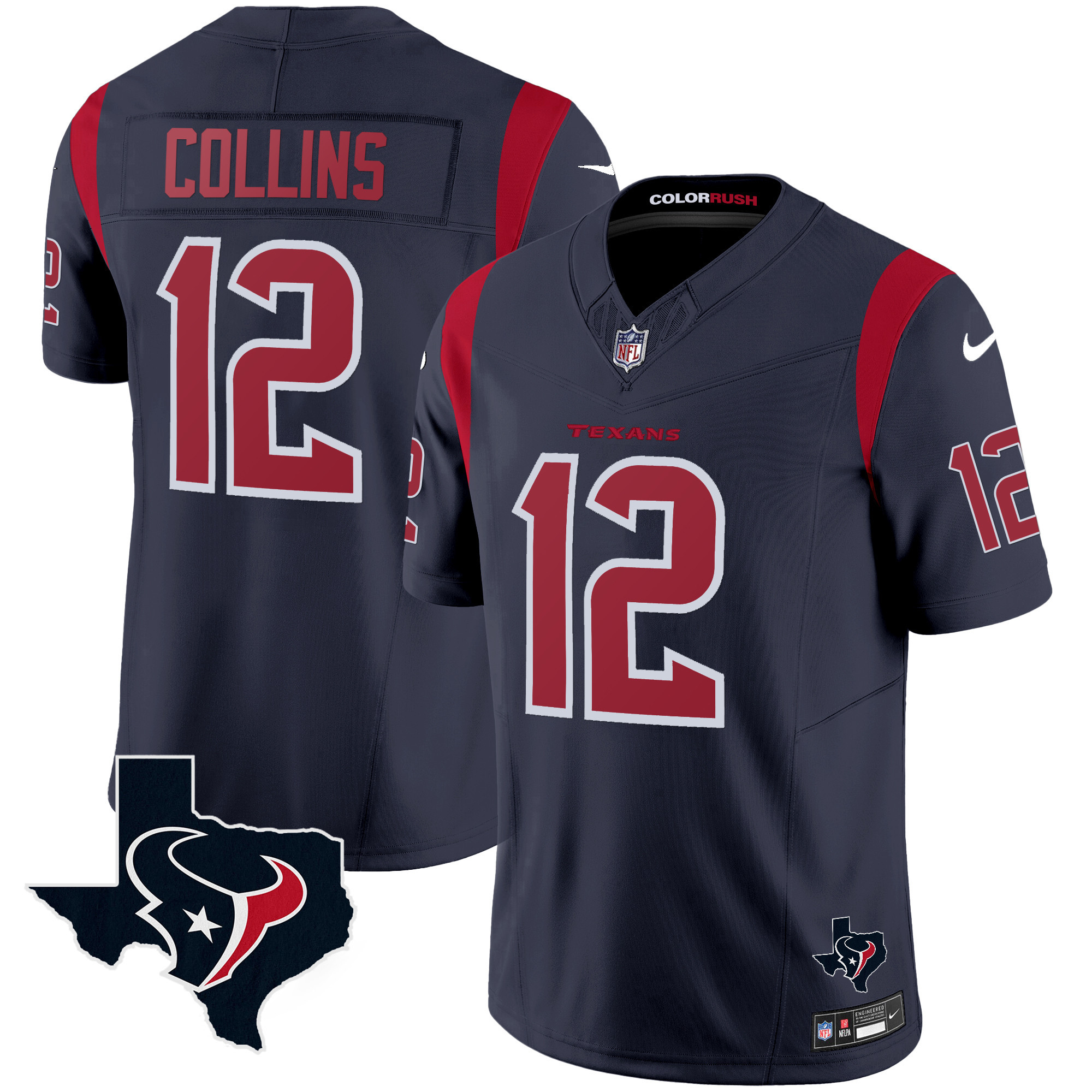 Nico Collins Men's Houston Texans Color Rush Legend Vapor Navy Jersey - All Stitched