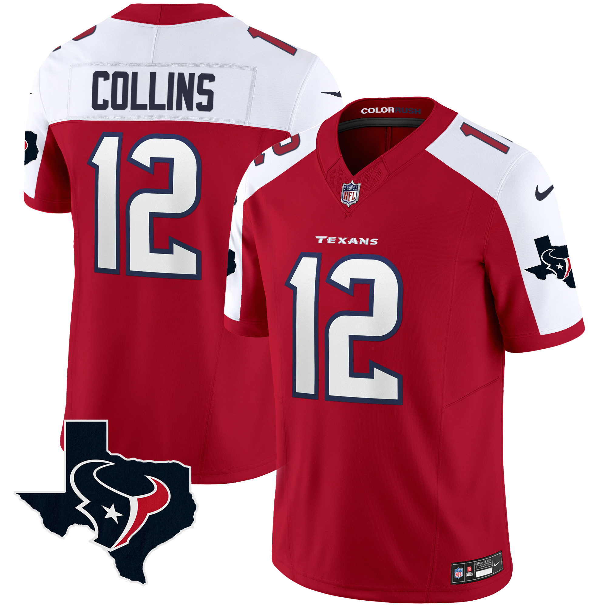 Nico Collins Men's Houston Texans Color Rush Legend Vapor Red Alternate Jersey - All Stitched