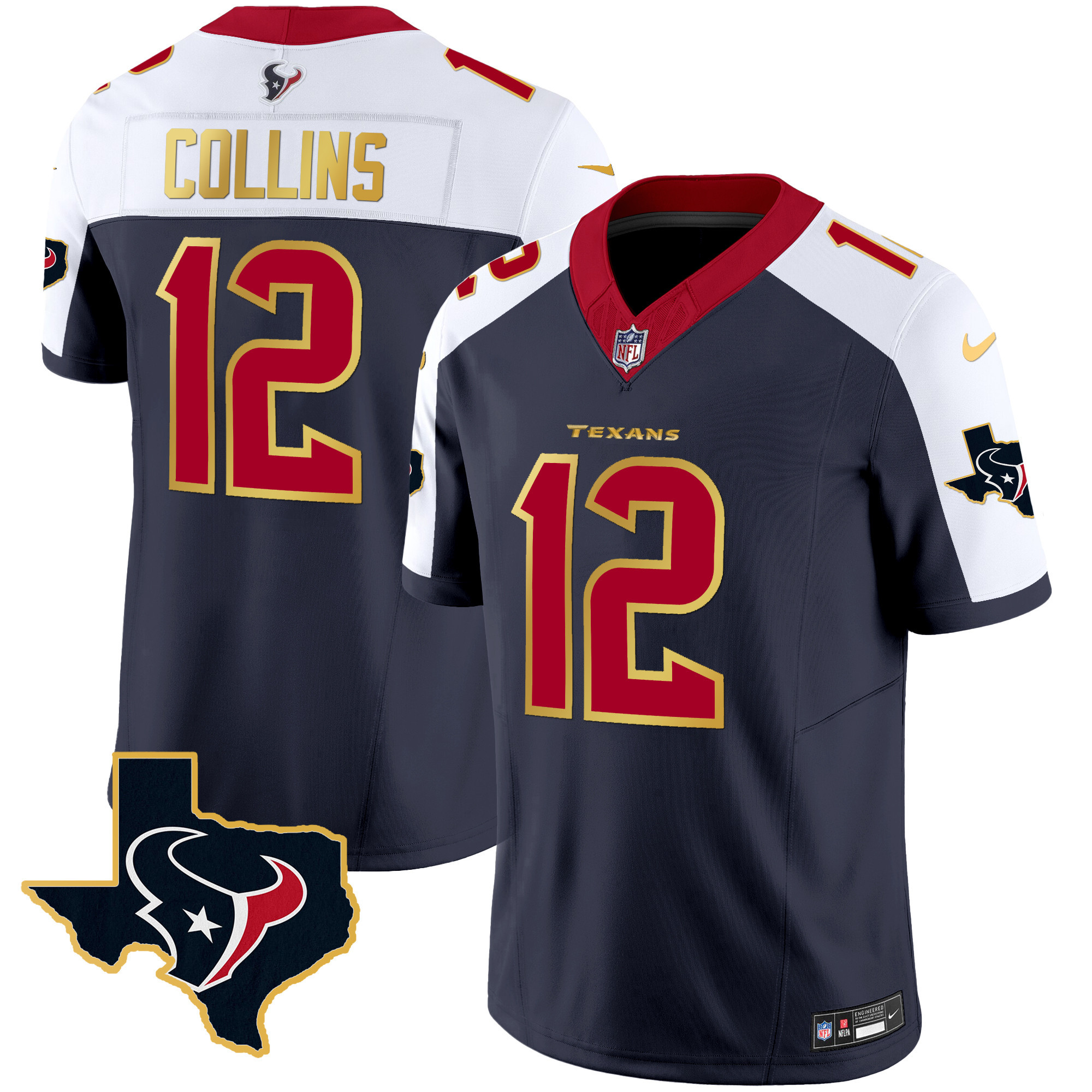 Nico Collins Men's Houston Texans Gold Trim Vapor Alternate Jersey - All Stitched